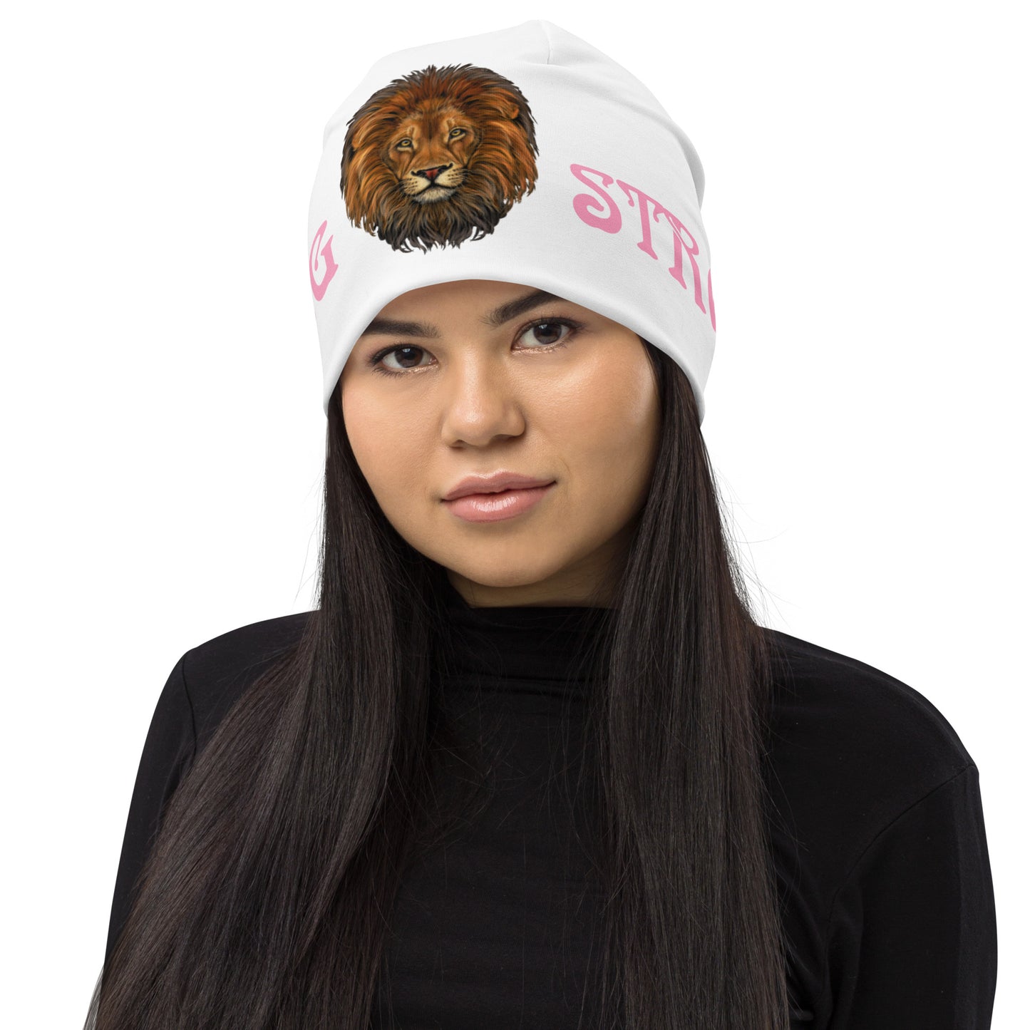 "STRONG"White Beanie W/Cotton Candy Font