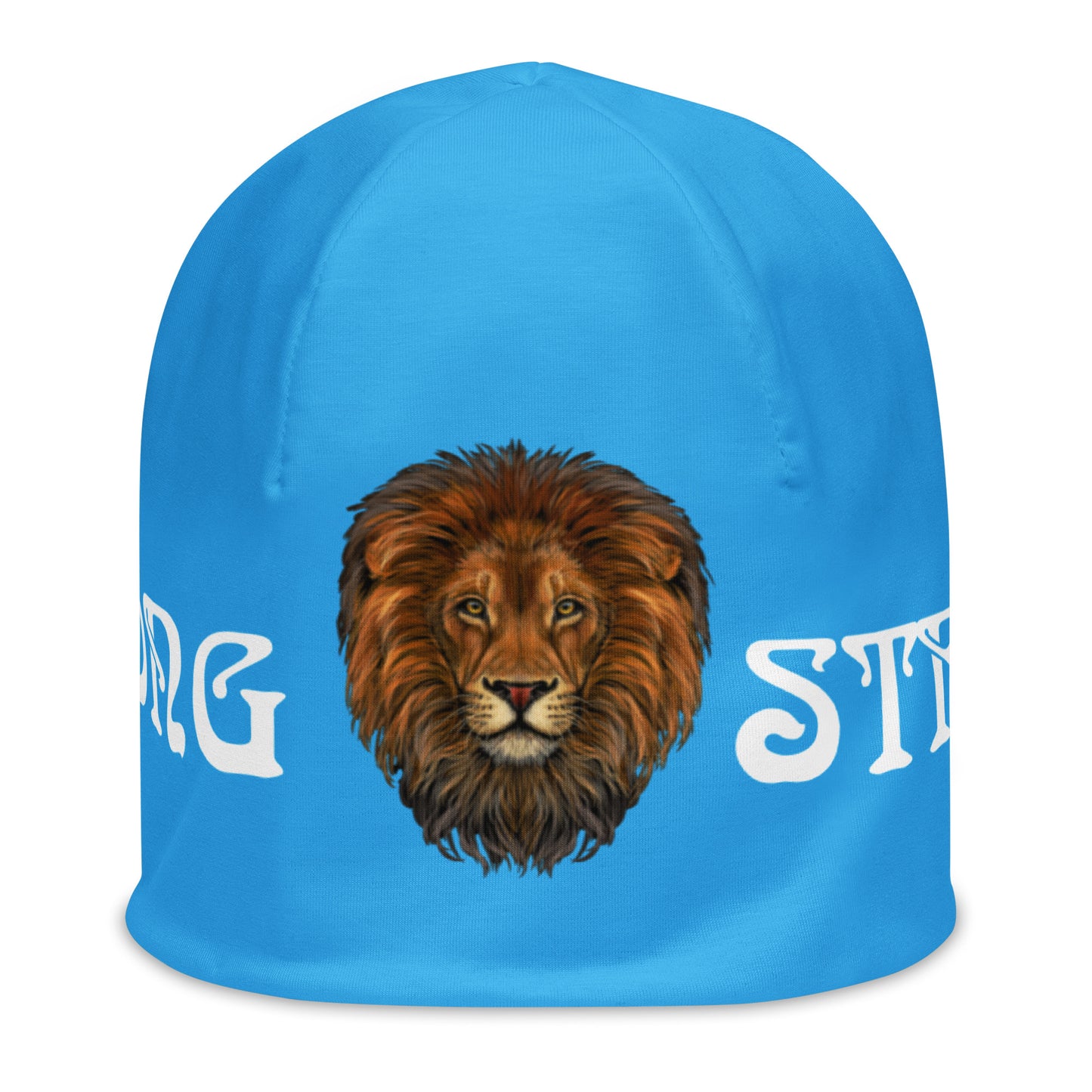 “STRONG”SkyBlue All-Over Print Beanie W/White Font