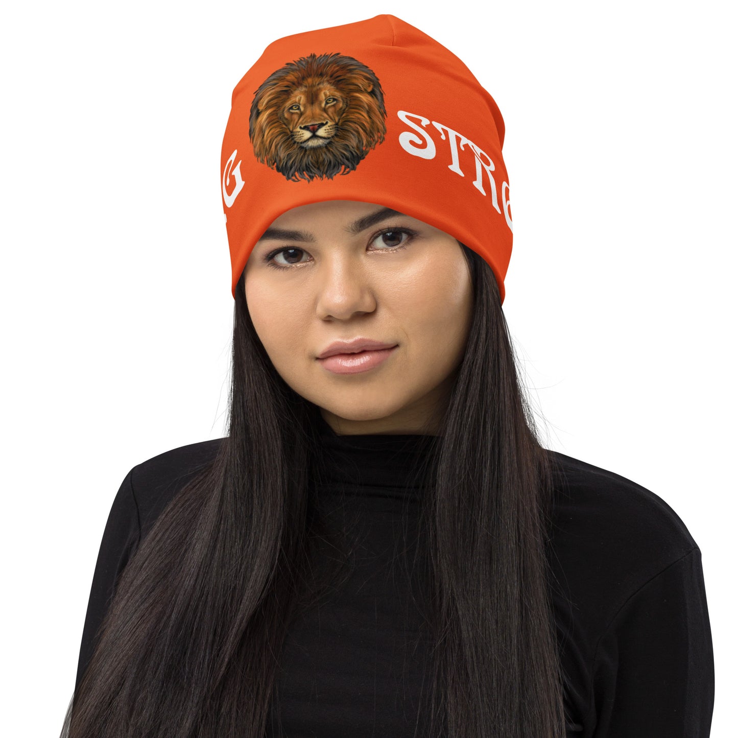 “STRONG”Orange All-Over Print Beanie W/White Font