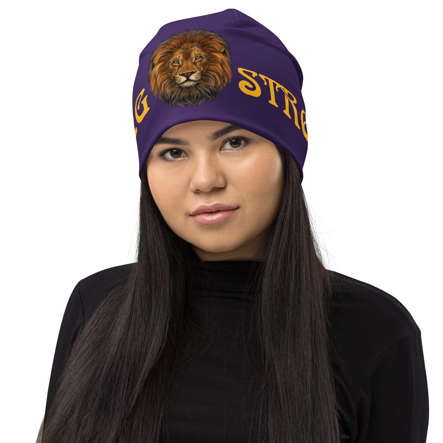 “STRONG”Purple All-Over Print Beanie W/Yellow Font