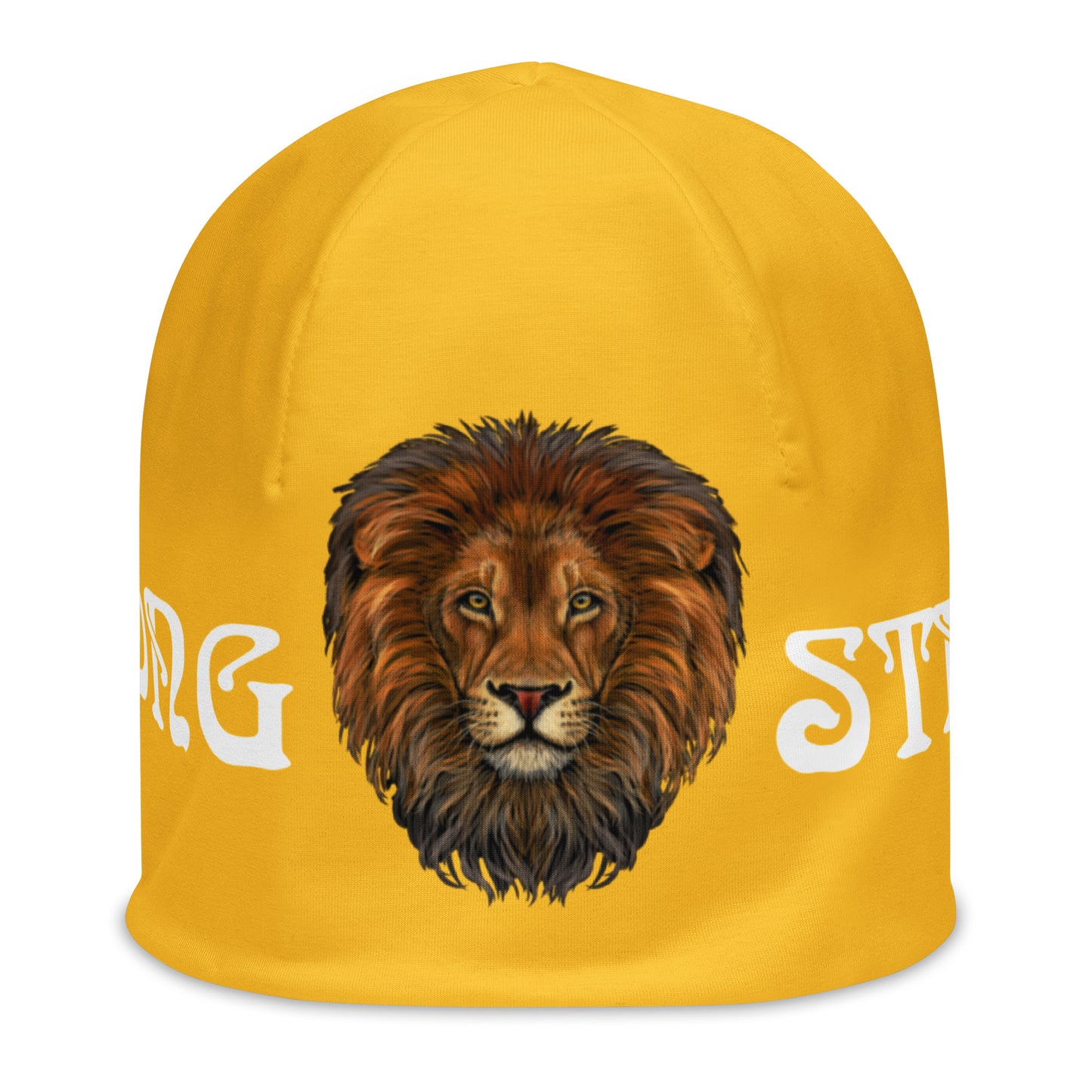 “STRONG”Yellow All-Over Print Beanie W/White Font