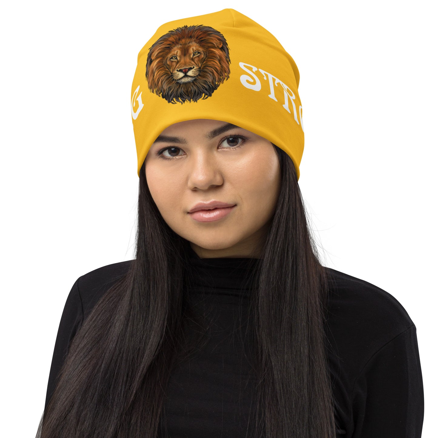 “STRONG”Yellow All-Over Print Beanie W/White Font