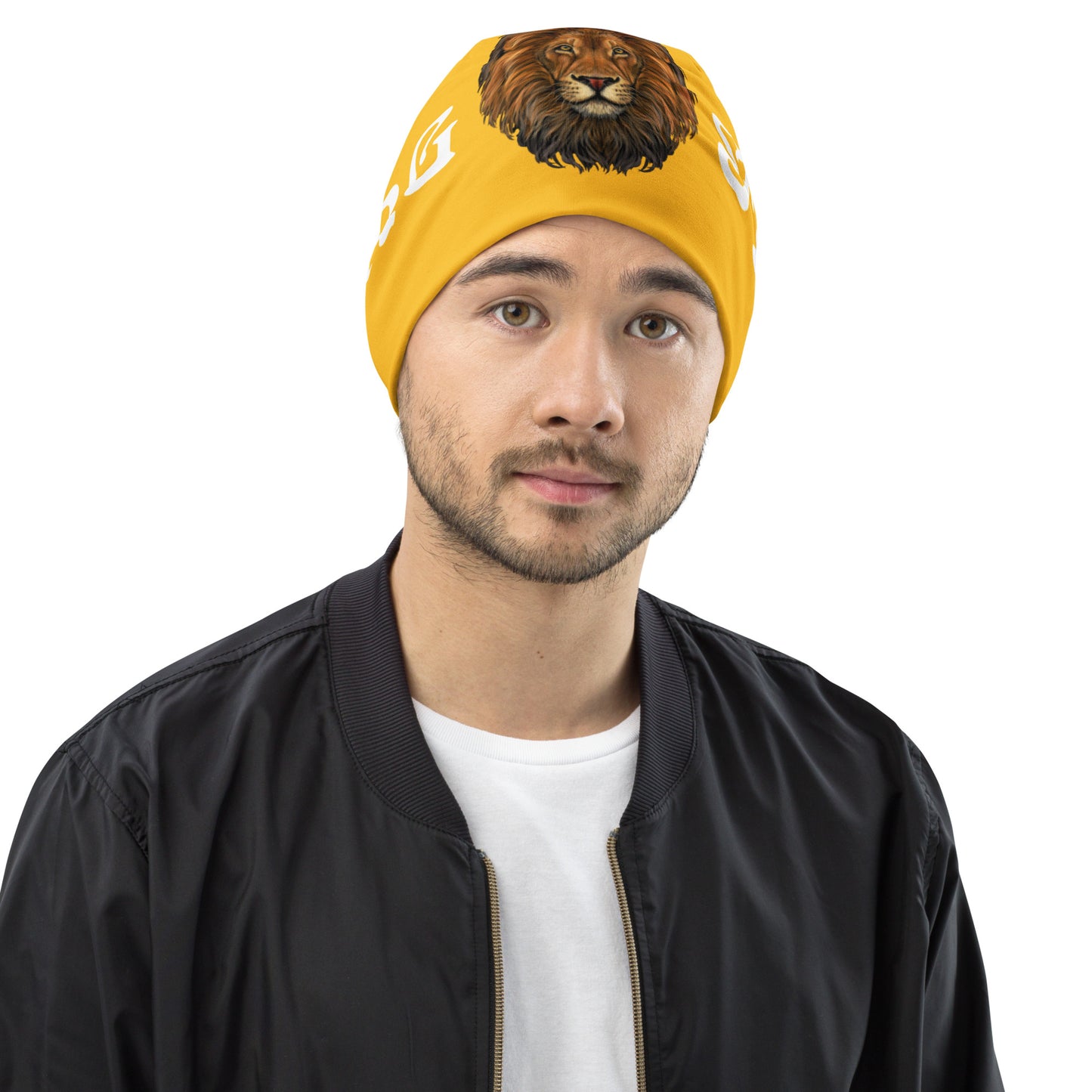 “STRONG”Yellow All-Over Print Beanie W/White Font
