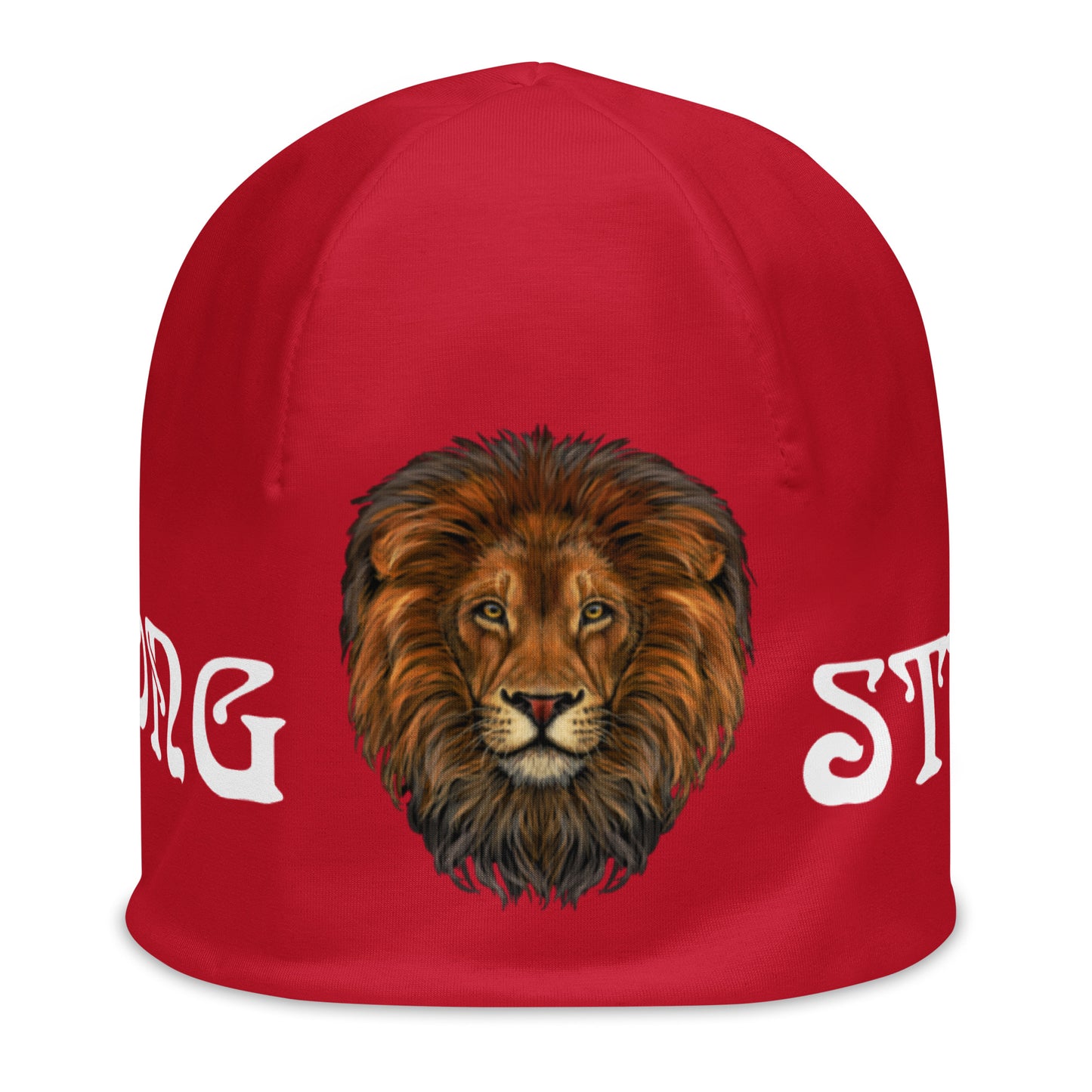 “STRONG"All-Over Print Red Beanie W/White Font