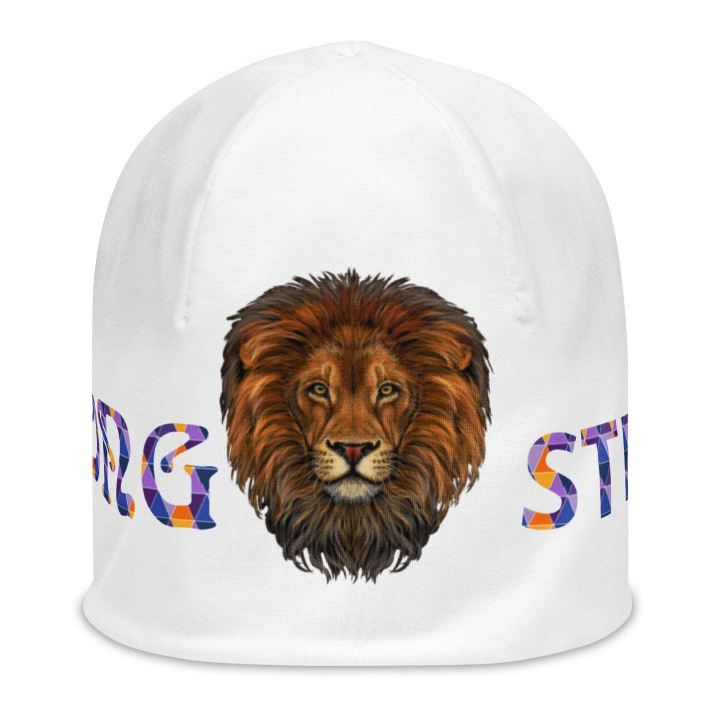 "STRONG"White Beanie W/Multi-Color Font