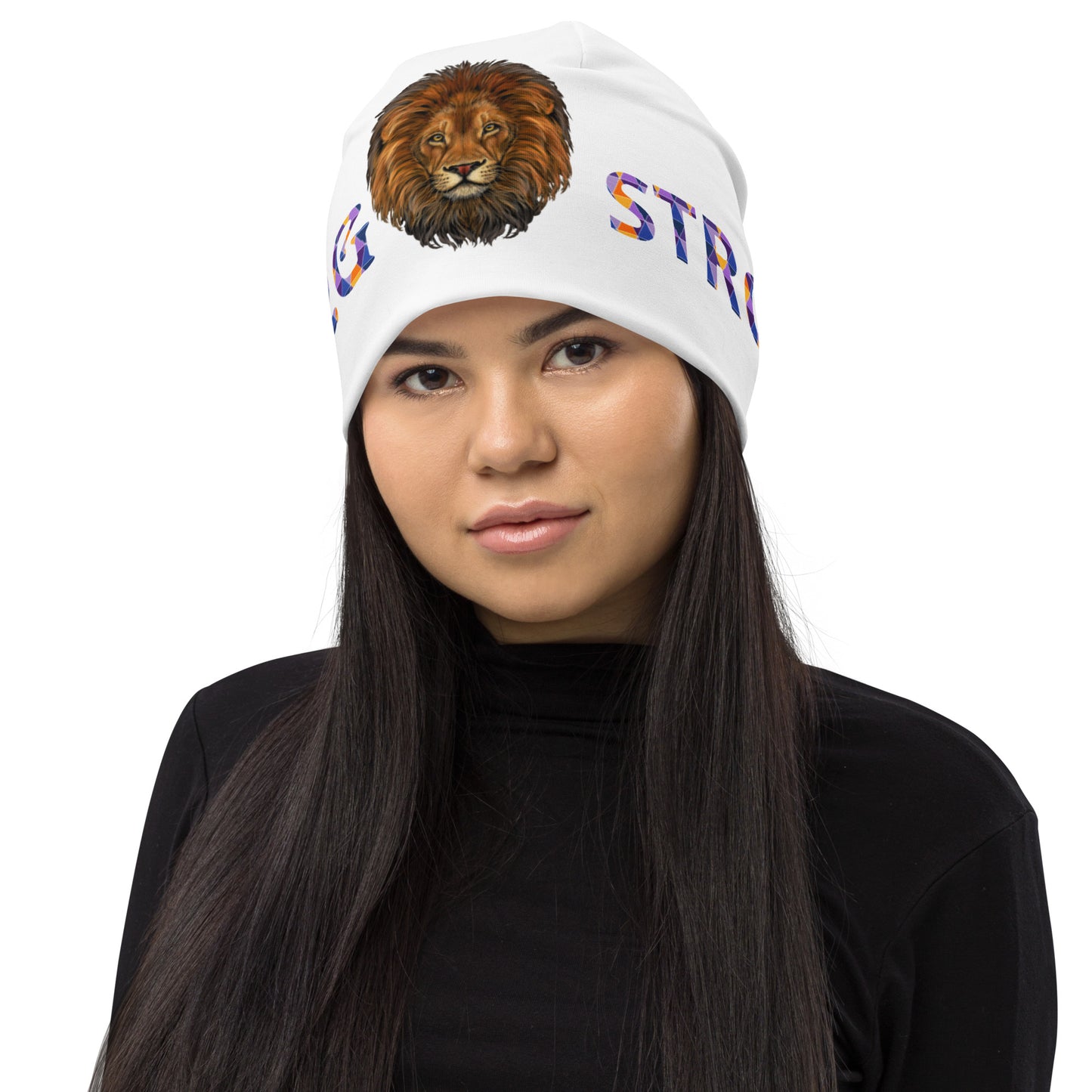 "STRONG"White Beanie W/Multi-Color Font