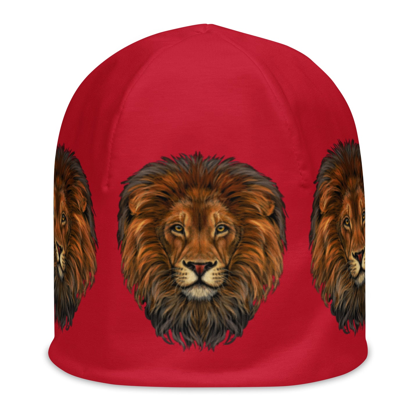 “Lion”Red Pattern All-Over Print Beanie