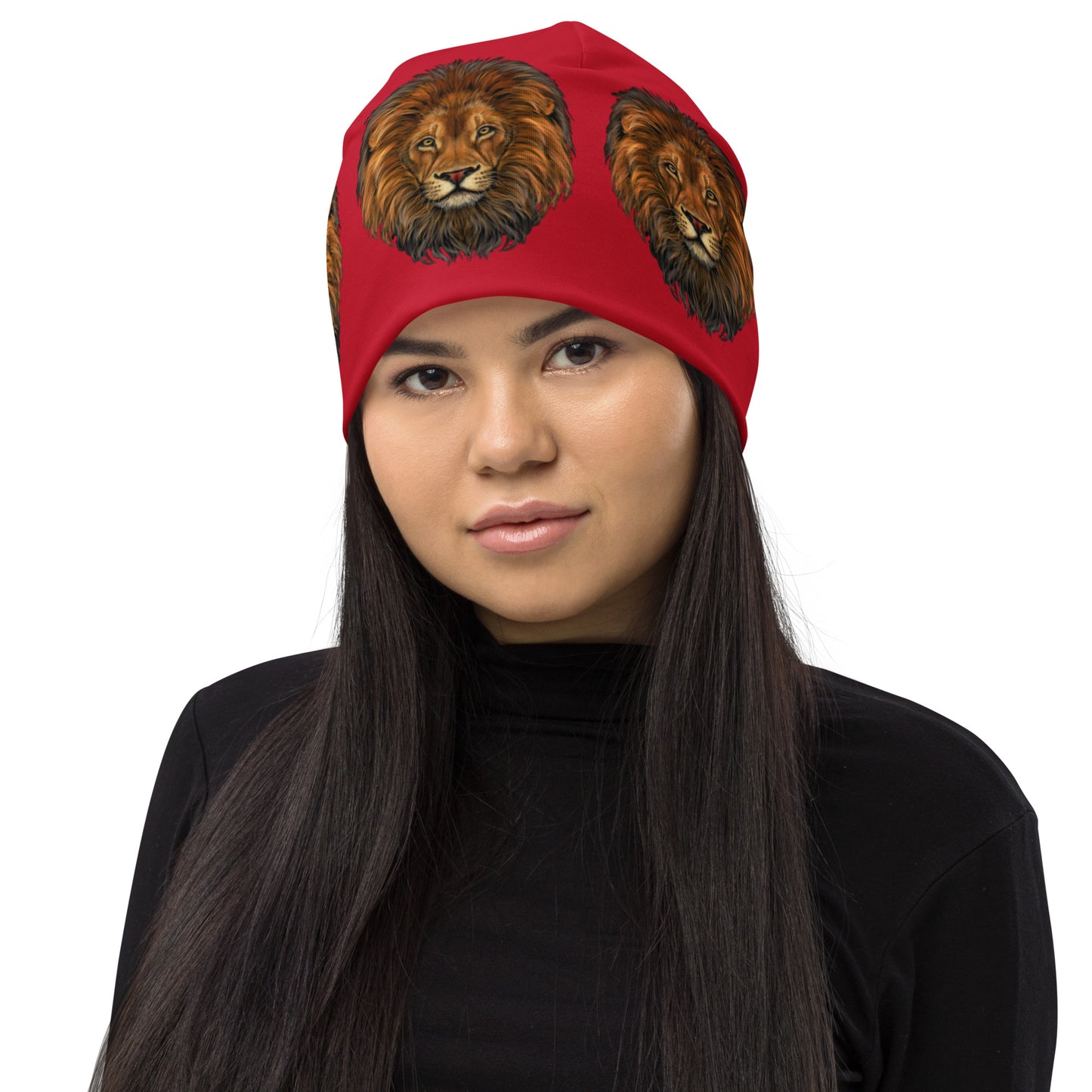 “Lion”Red Pattern All-Over Print Beanie