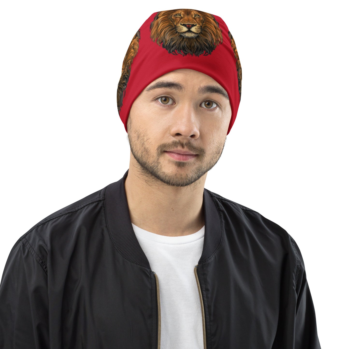 “Lion”Red Pattern All-Over Print Beanie