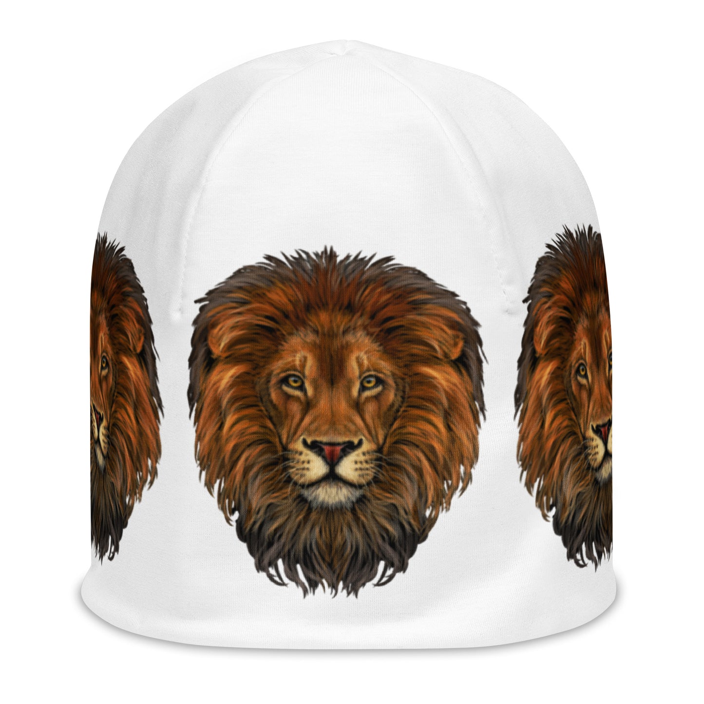 “Lion”White Pattern All-Over Print Beanie