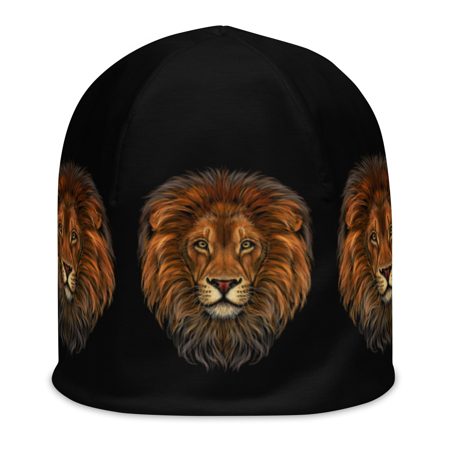 “Lion”Black Pattern All-Over Print Beanie