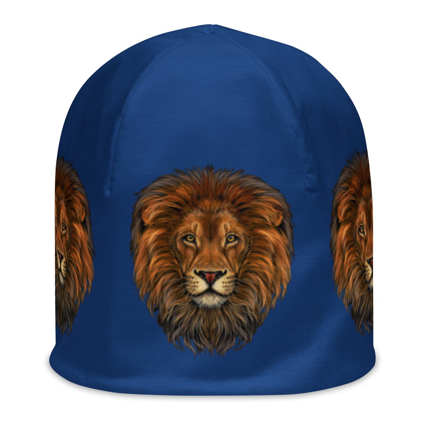 “Lion"Navy Blue Pattern All-Over Print Beanie