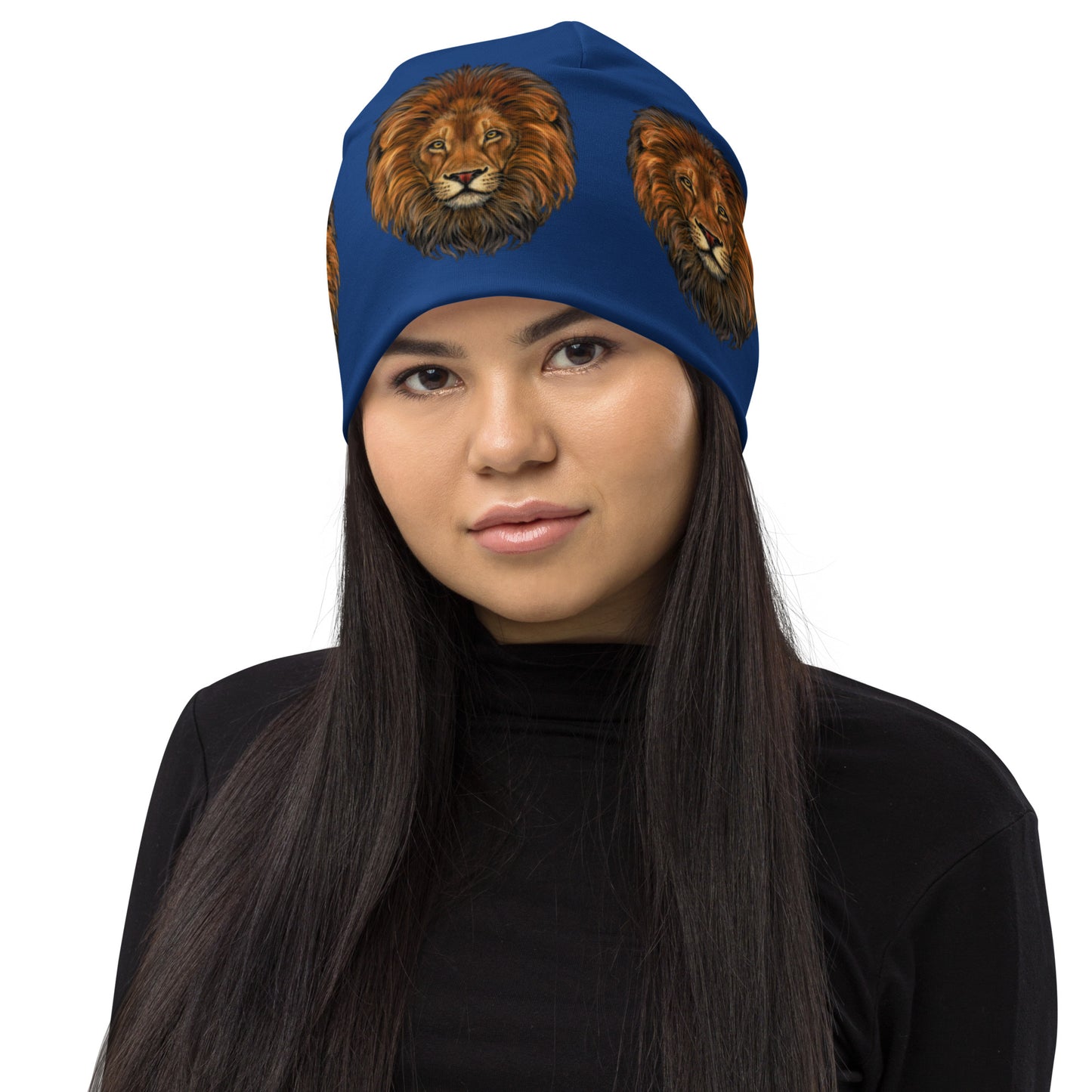 “Lion"Navy Blue Pattern All-Over Print Beanie
