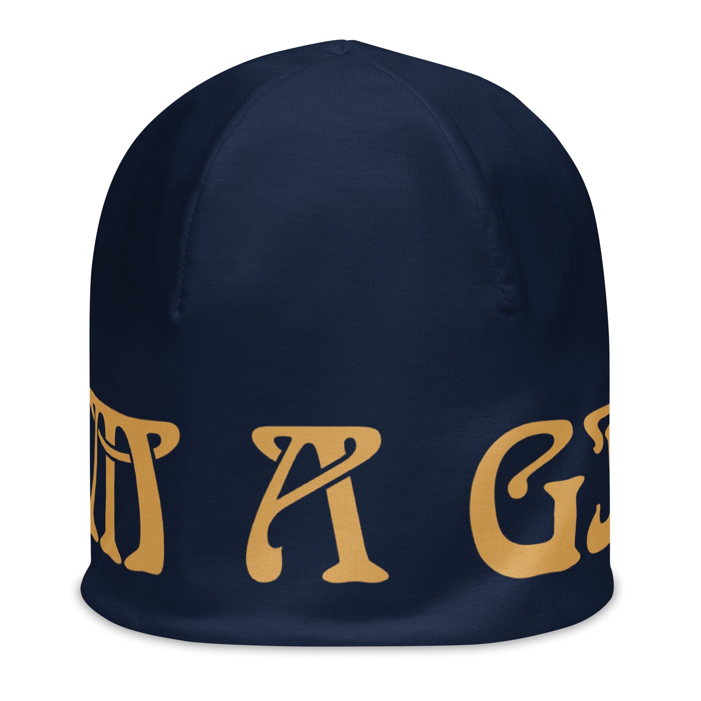 “I’AM A GIFT!”Navy All-Over Print Beanie W/Fawn Font