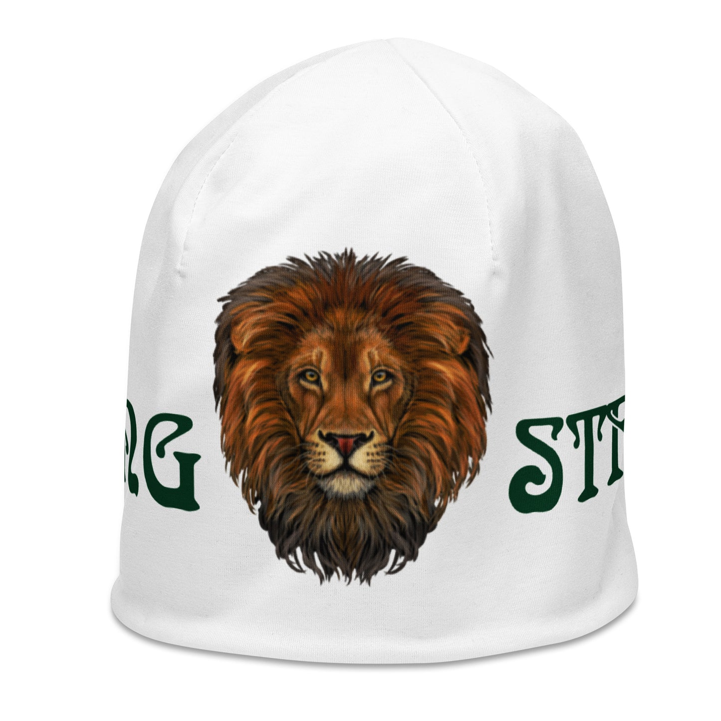 "STRONG"White Beanie W/Green Font