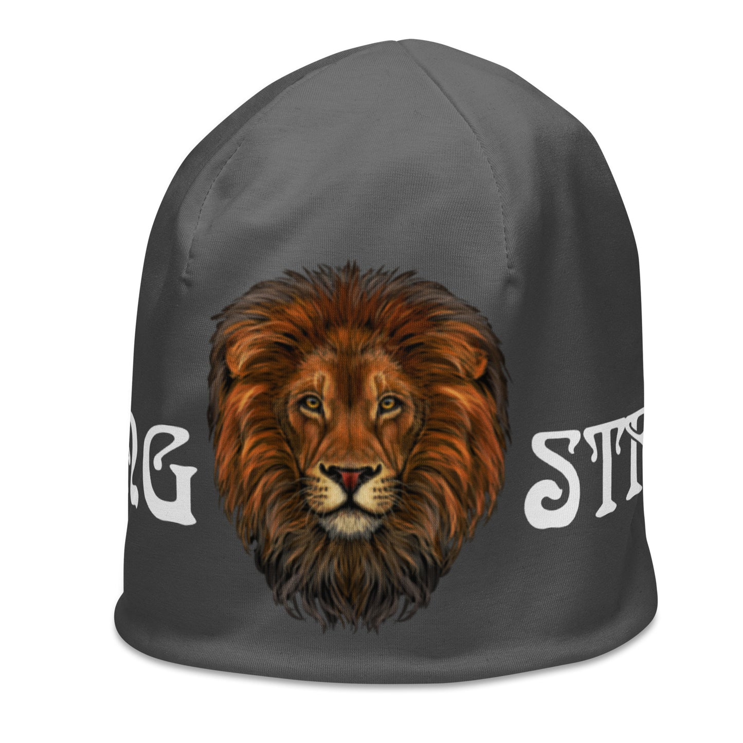 “STRONG”Grey All-Over Print Beanie W/White Font