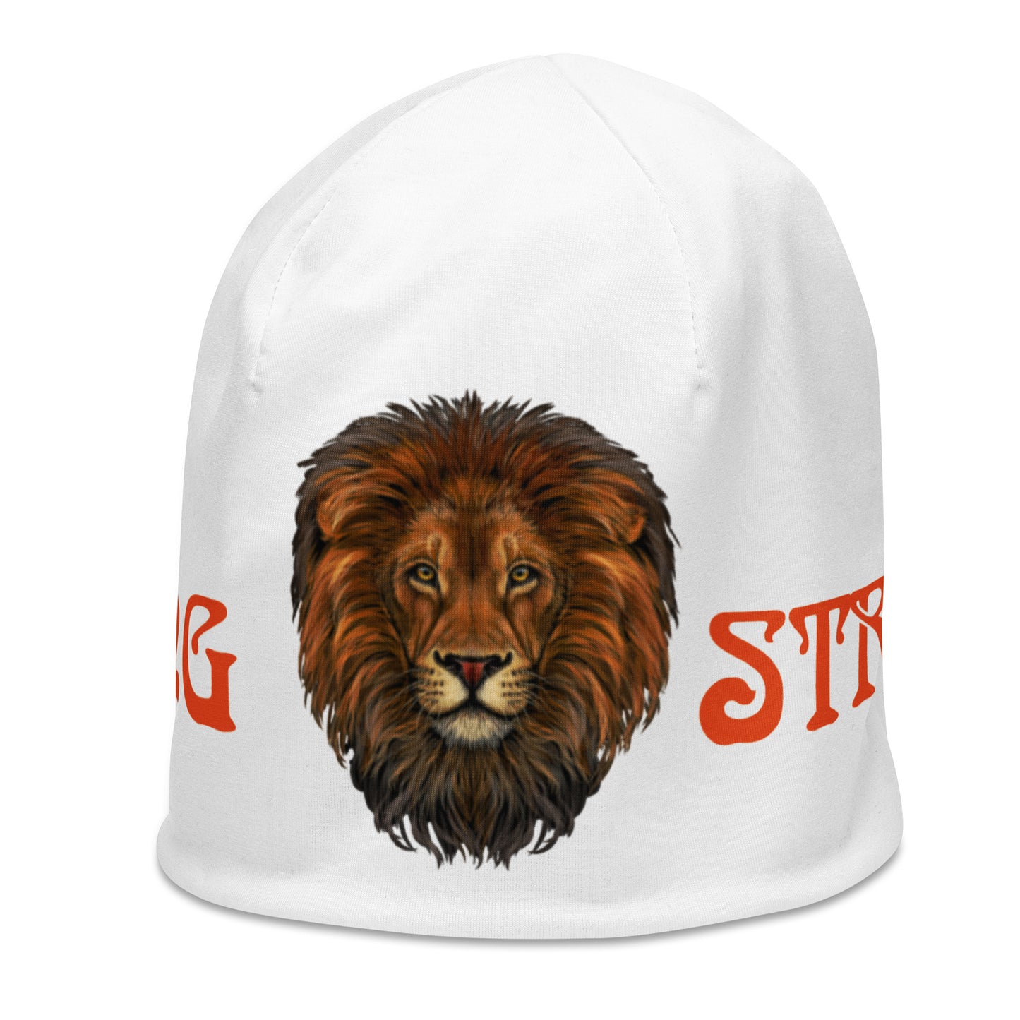 "STRONG"White Beanie W/Orange Font