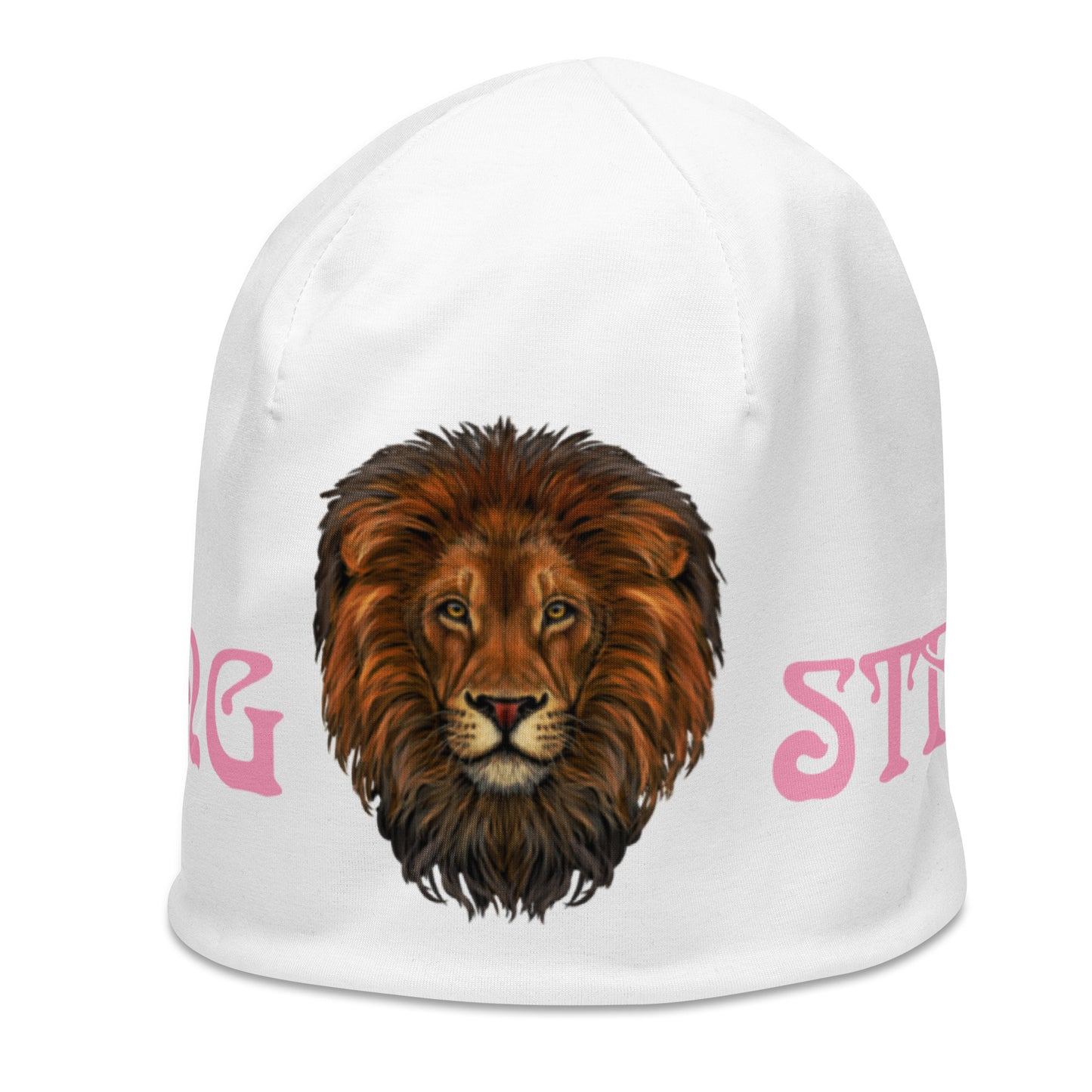 "STRONG"White Beanie W/Cotton Candy Font