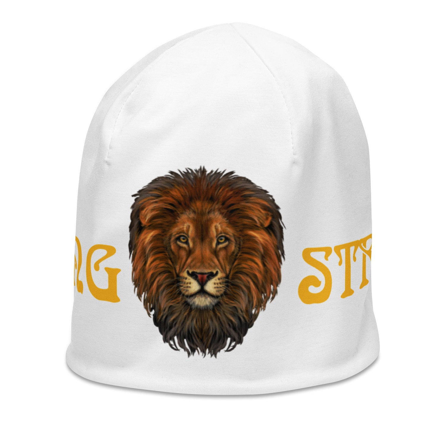 "STRONG"White Beanie W/Yellow Font