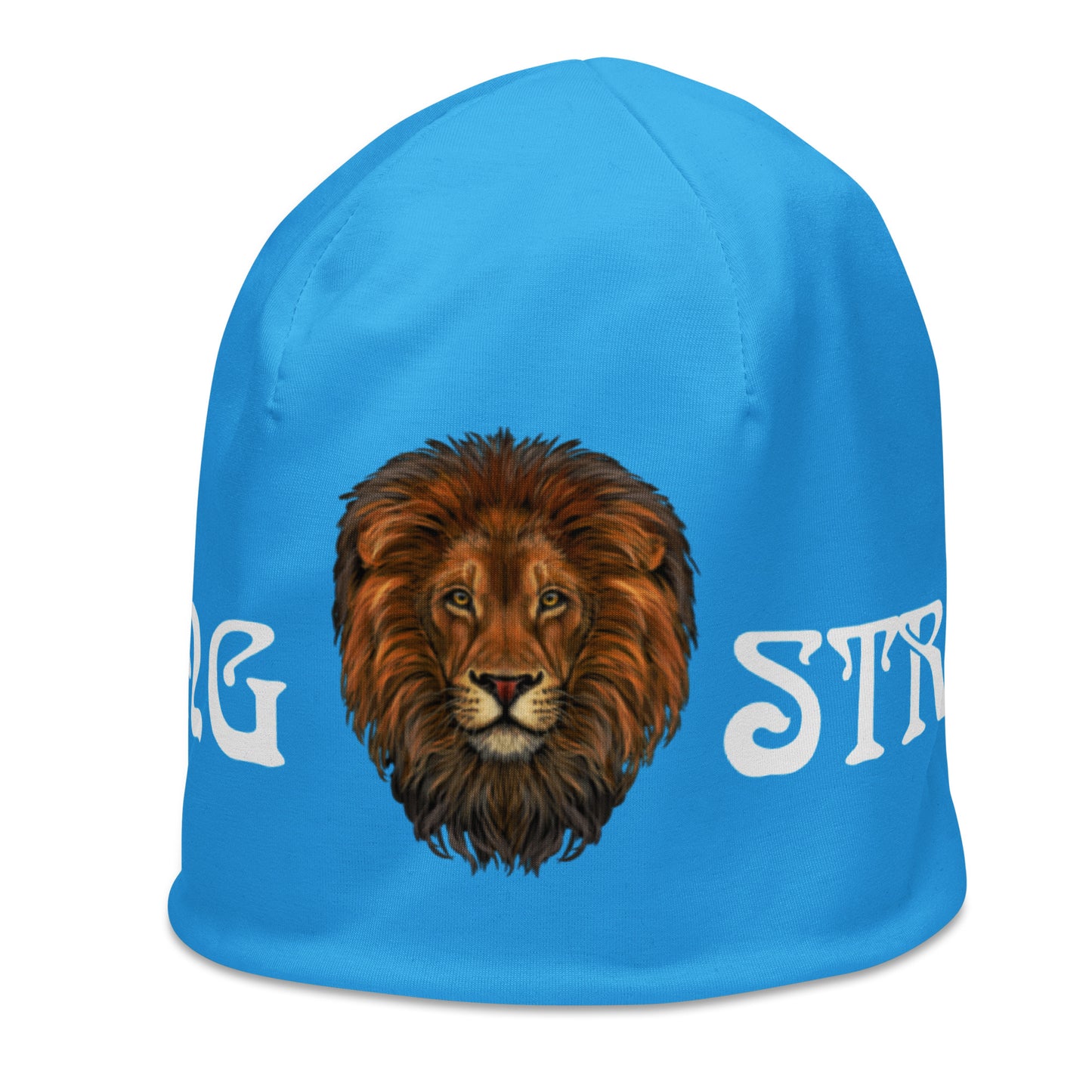 “STRONG”SkyBlue All-Over Print Beanie W/White Font