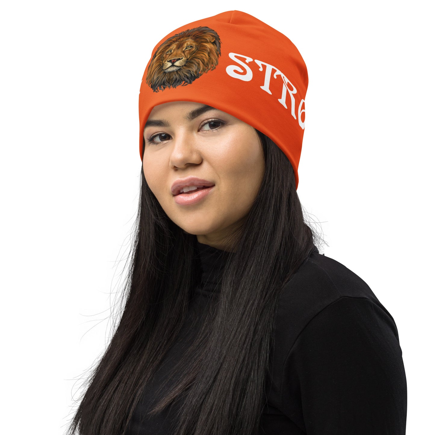 “STRONG”Orange All-Over Print Beanie W/White Font