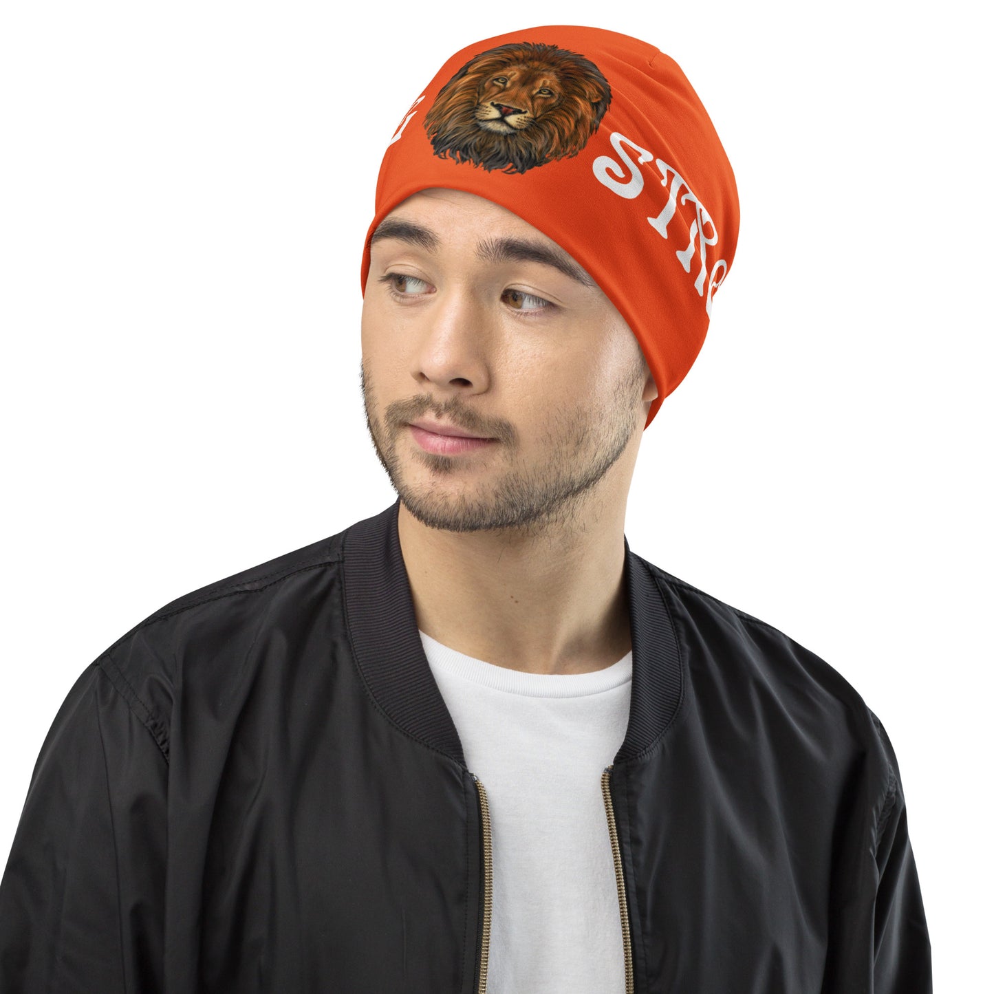 “STRONG”Orange All-Over Print Beanie W/White Font