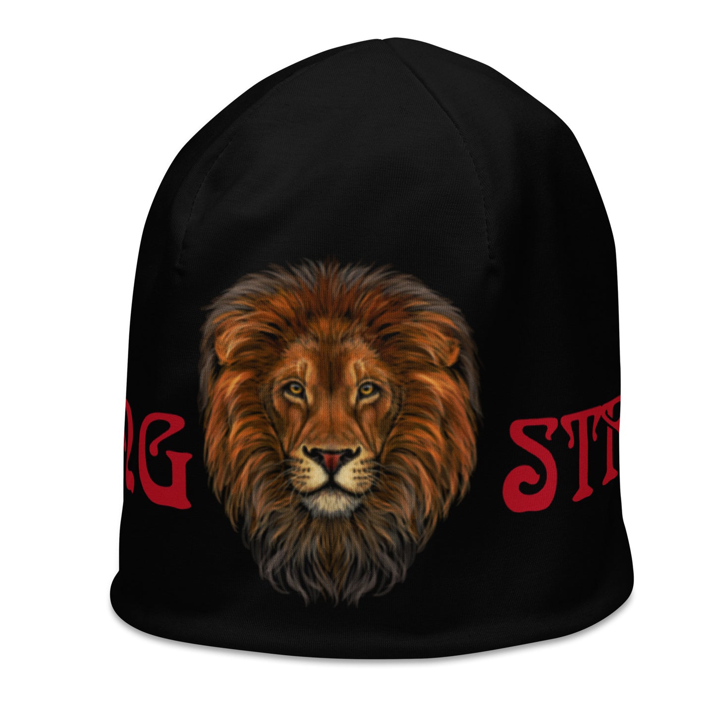 “STRONG”Black All-Over Print Beanie W/Red Font