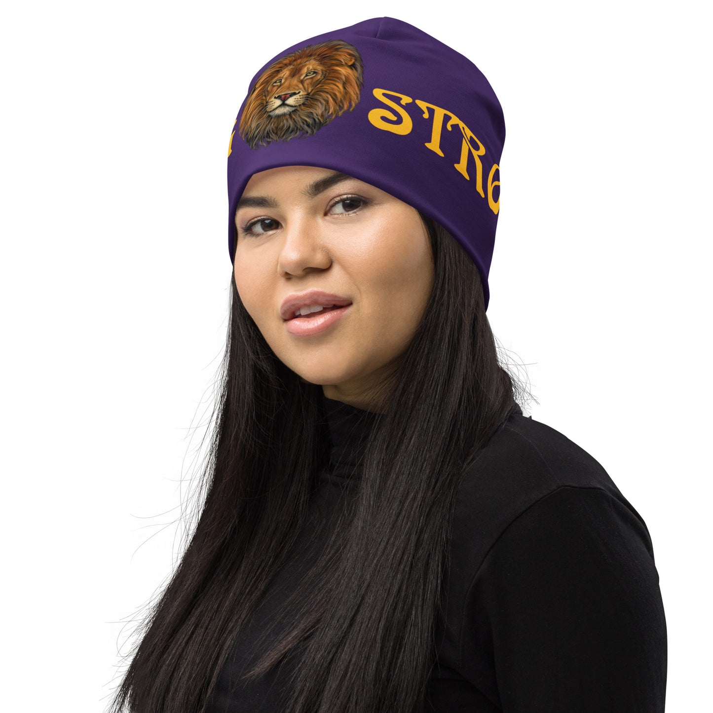 “STRONG”Purple All-Over Print Beanie W/Yellow Font