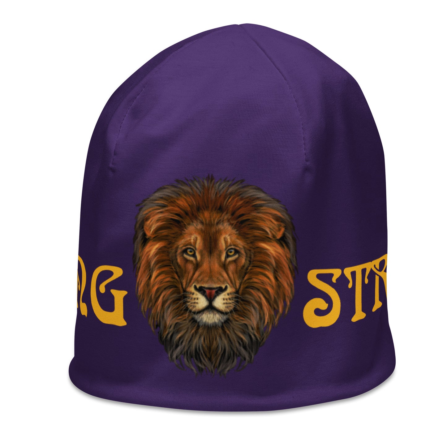 “STRONG”Purple All-Over Print Beanie W/Yellow Font