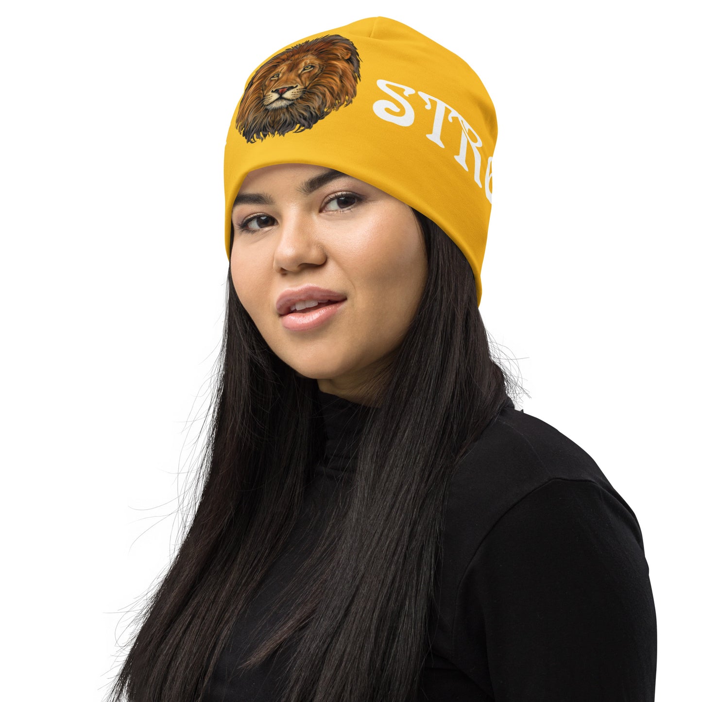 “STRONG”Yellow All-Over Print Beanie W/White Font