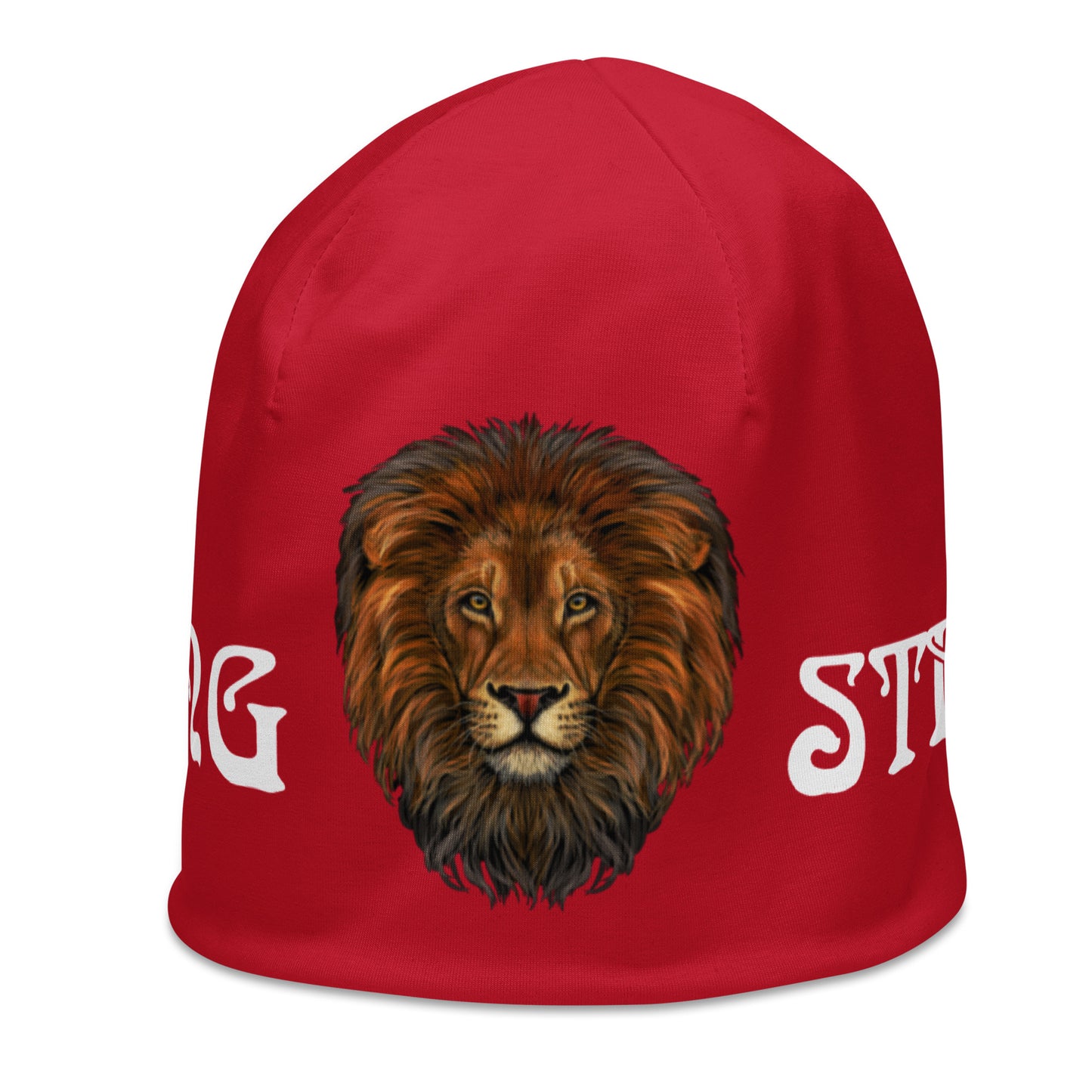 “STRONG"All-Over Print Red Beanie W/White Font