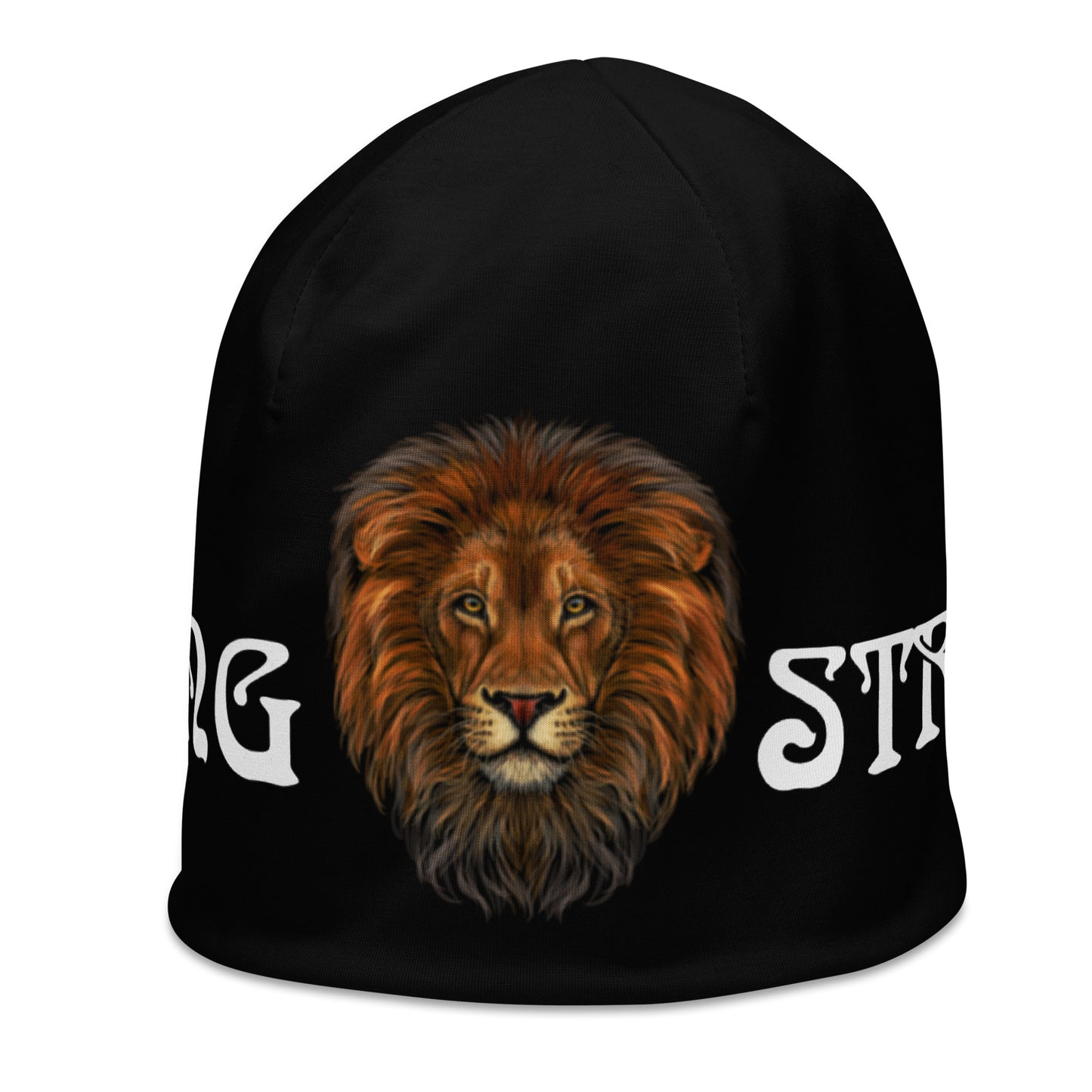 “STRONG”Black All-Over Print Beanie W/White Font