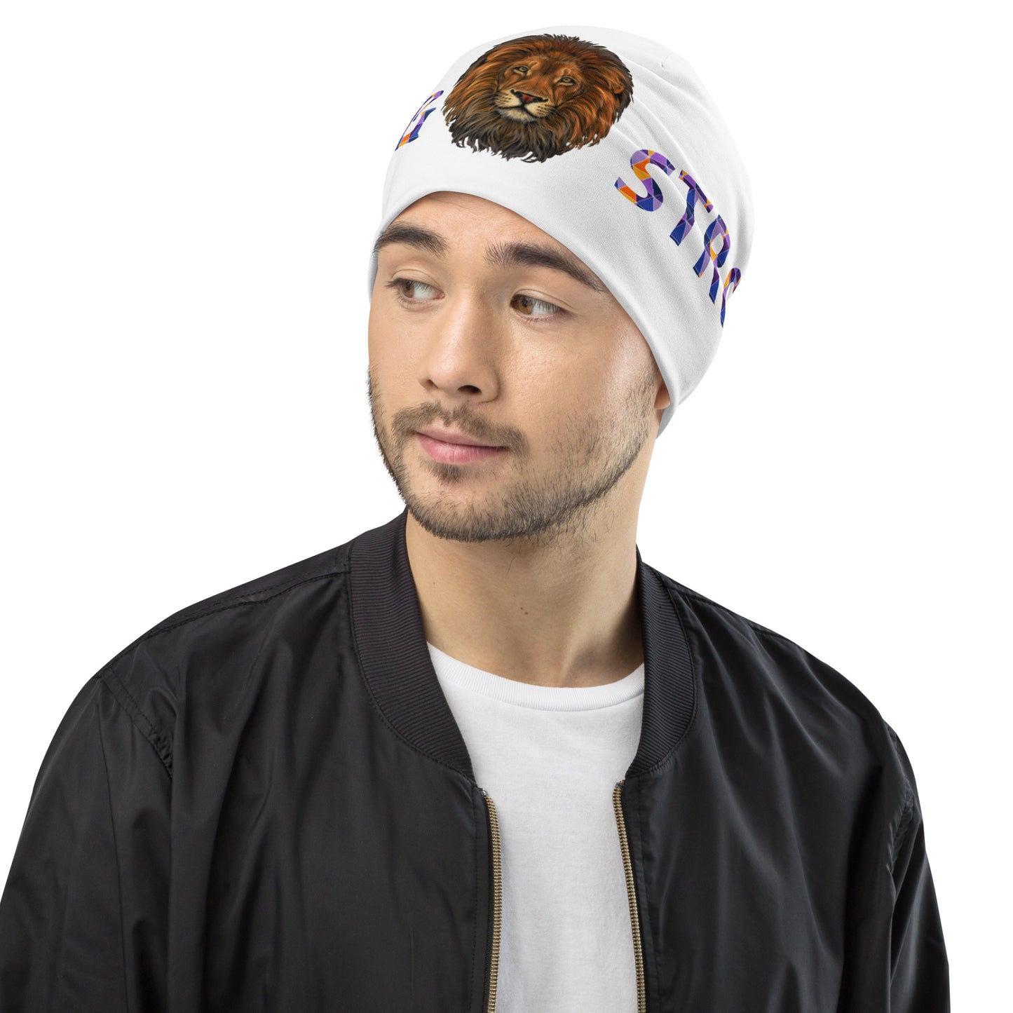 "STRONG"White Beanie W/Multi-Color Font