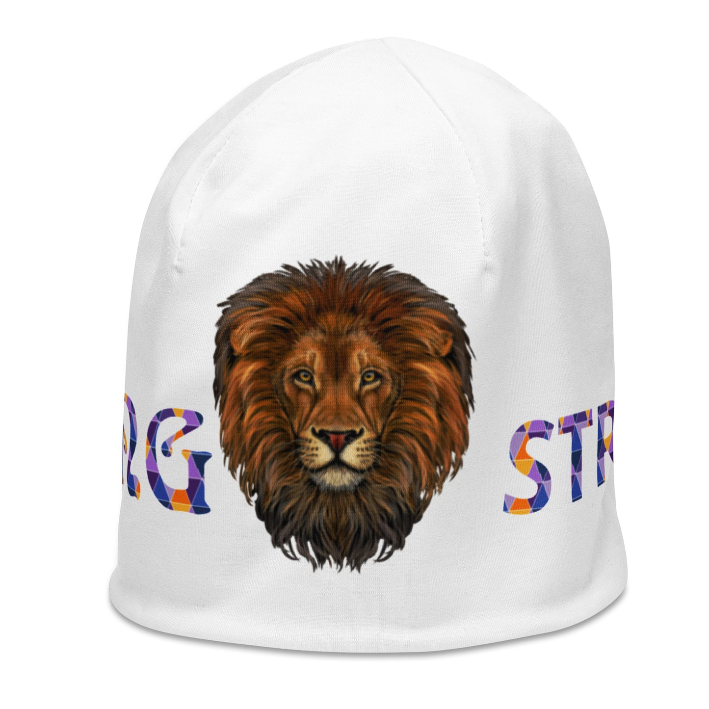 "STRONG"White Beanie W/Multi-Color Font