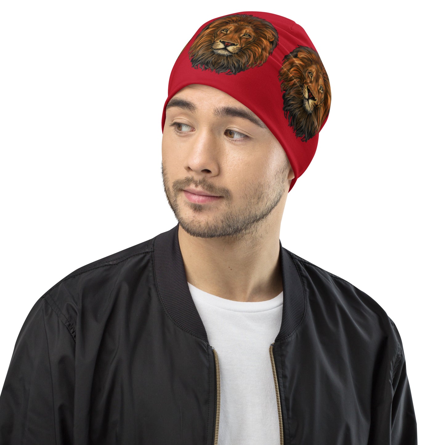 “Lion”Red Pattern All-Over Print Beanie