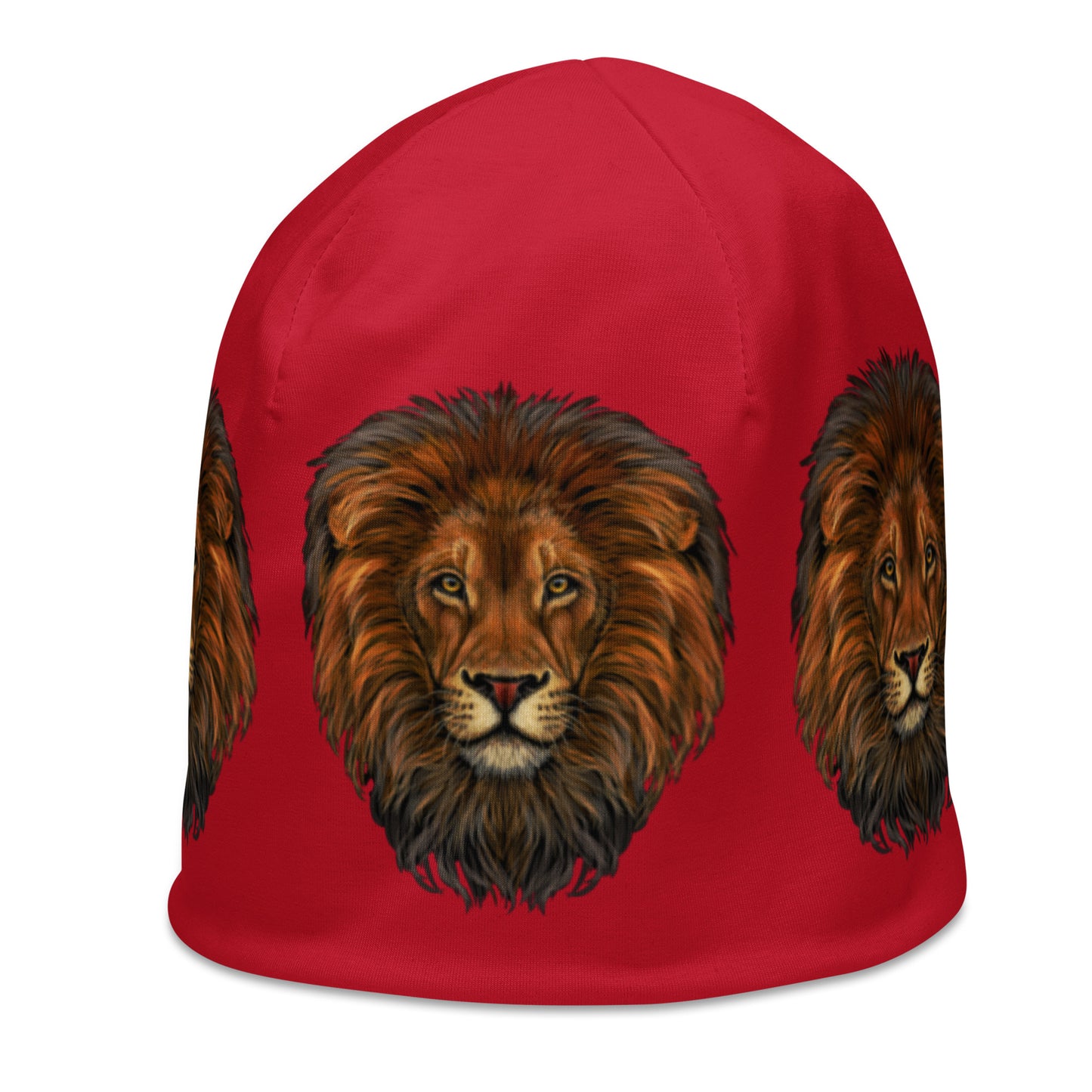 “Lion”Red Pattern All-Over Print Beanie