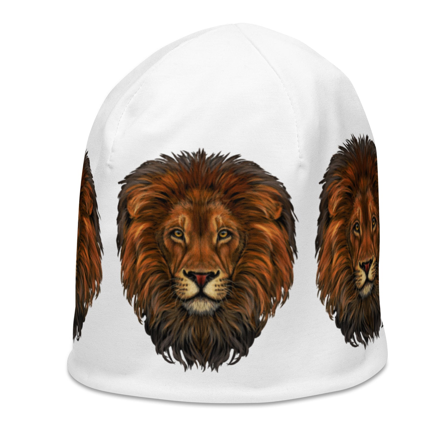 “Lion”White Pattern All-Over Print Beanie