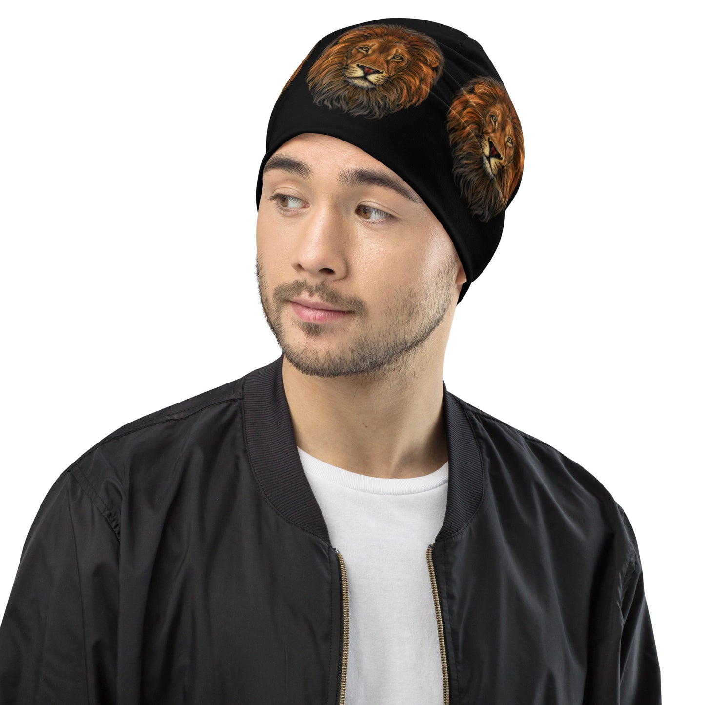 “Lion”Black Pattern All-Over Print Beanie