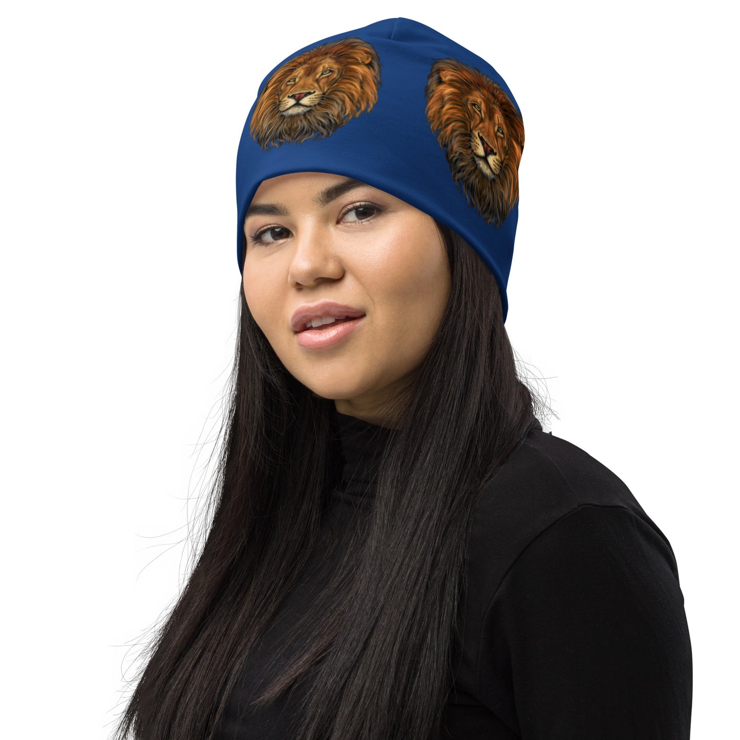 “Lion"Navy Blue Pattern All-Over Print Beanie