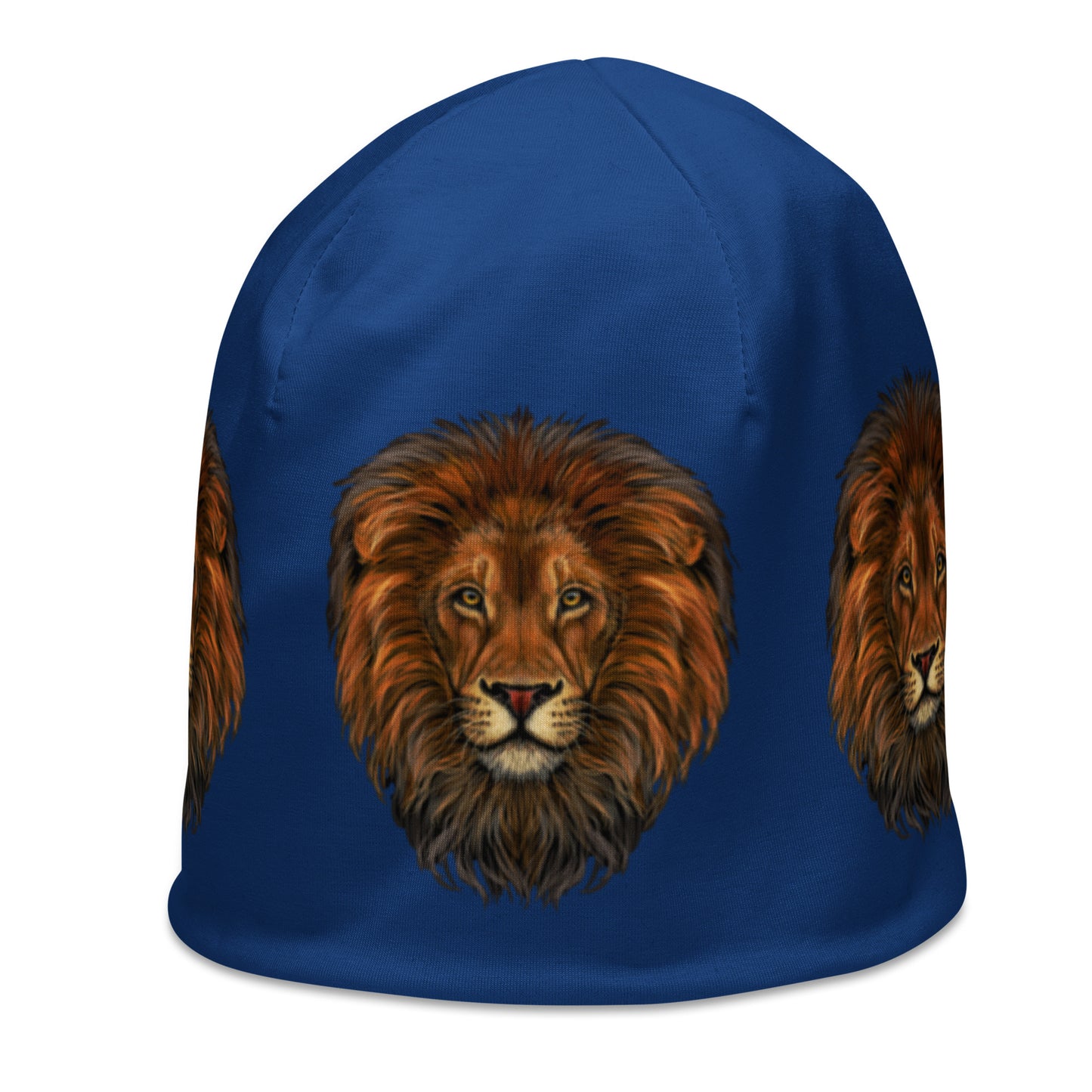 “Lion"Navy Blue Pattern All-Over Print Beanie