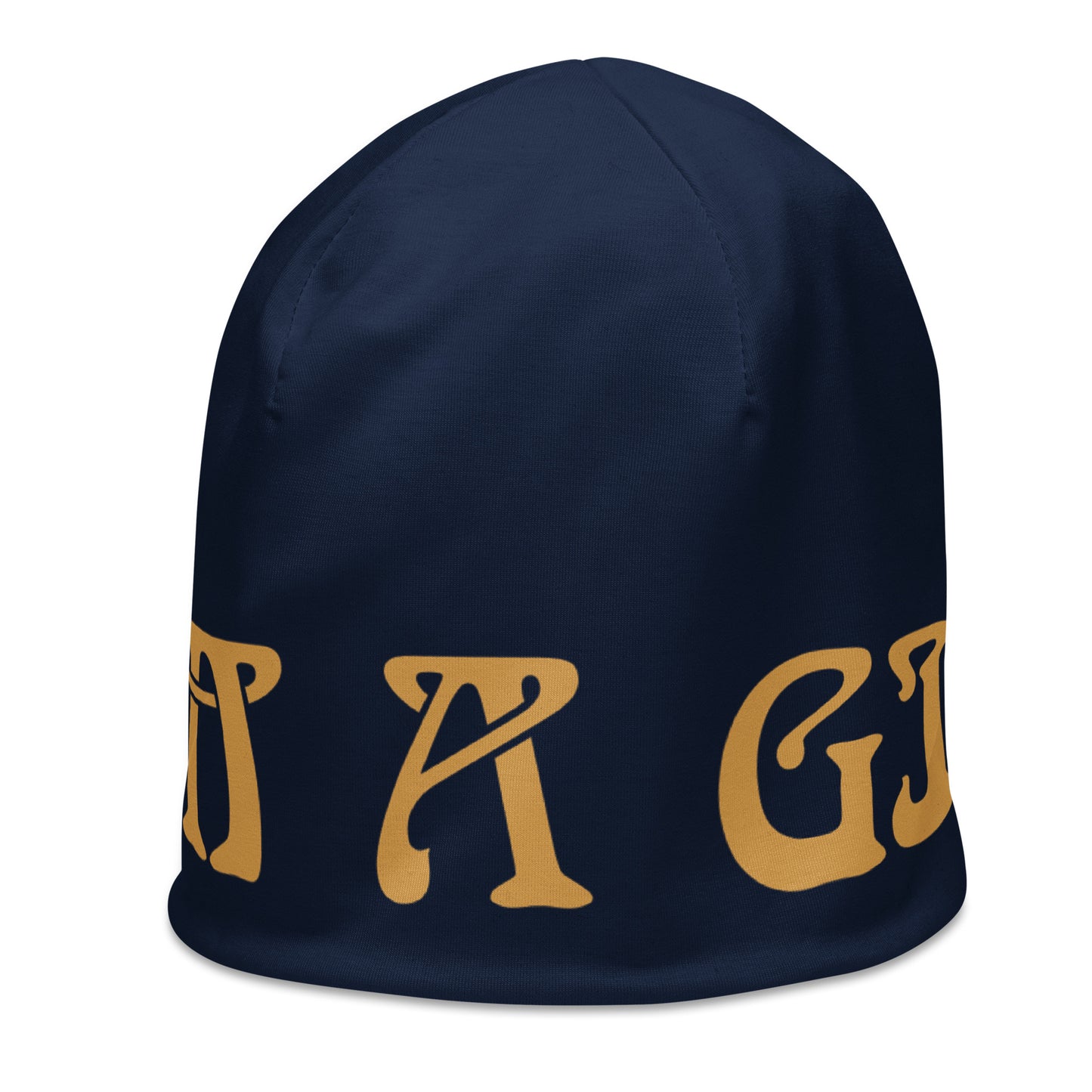 “I’AM A GIFT!”Navy All-Over Print Beanie W/Fawn Font