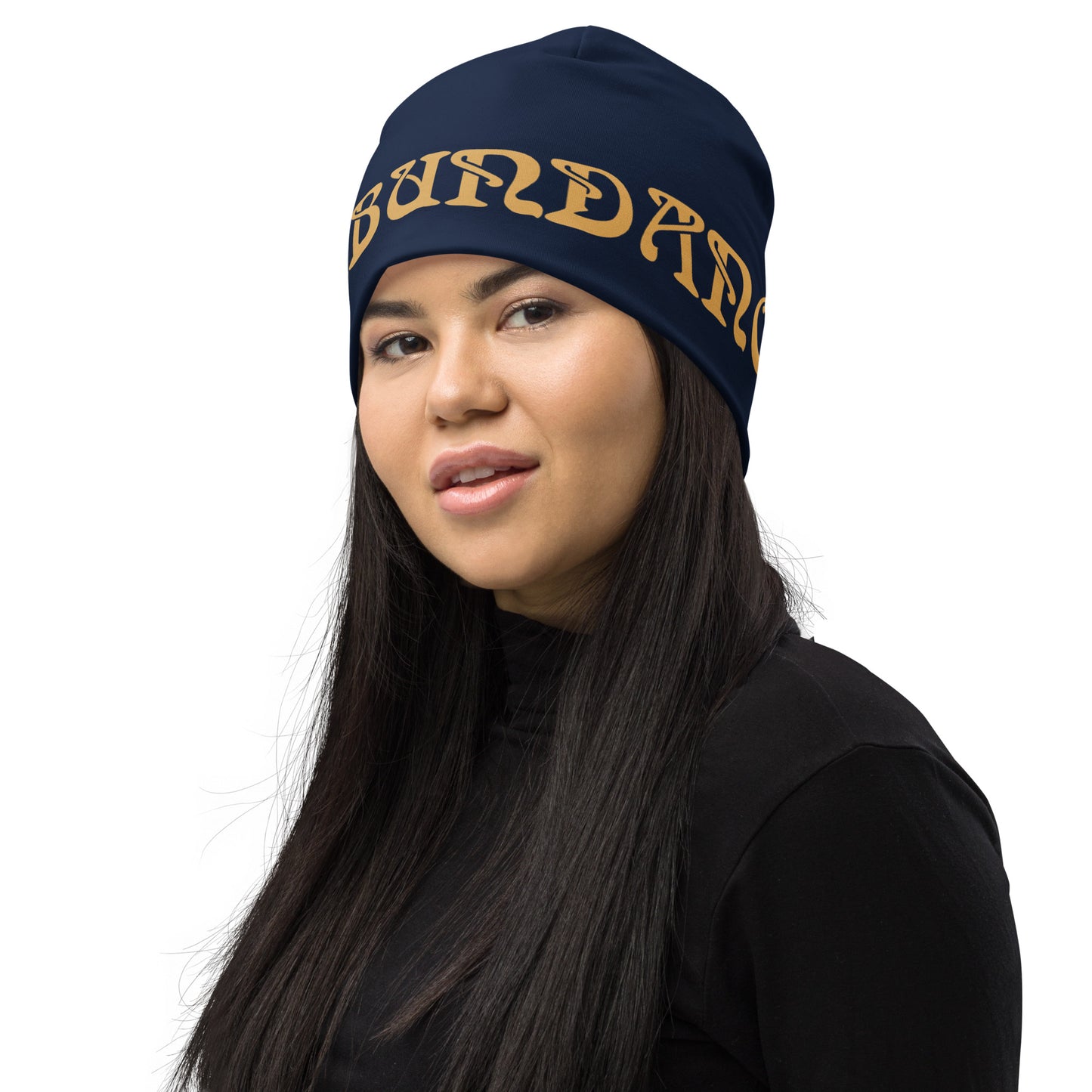 “I’AM ABUNDANCE!”Navy All-Over Print Beanie W/Fawn Font
