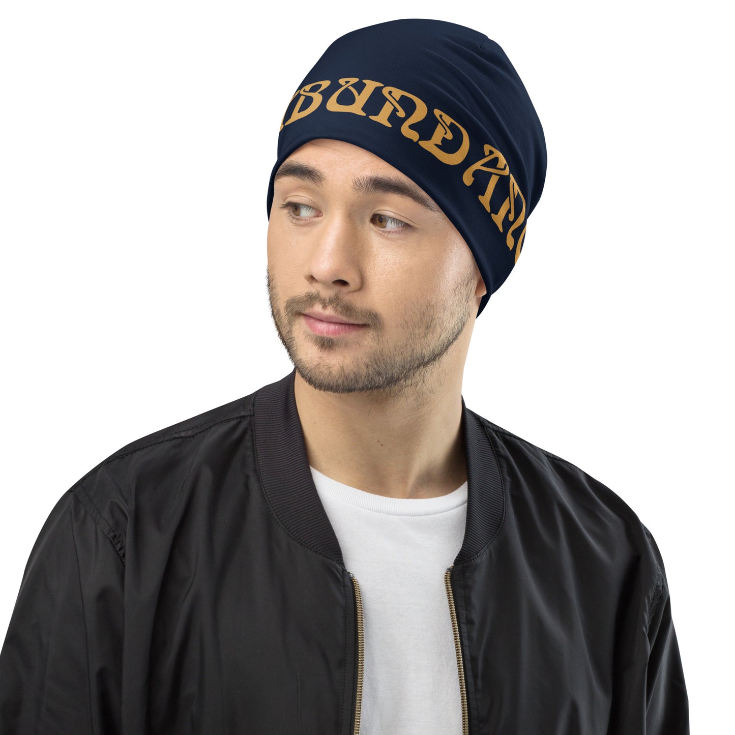 “I’AM ABUNDANCE!”Navy All-Over Print Beanie W/Fawn Font