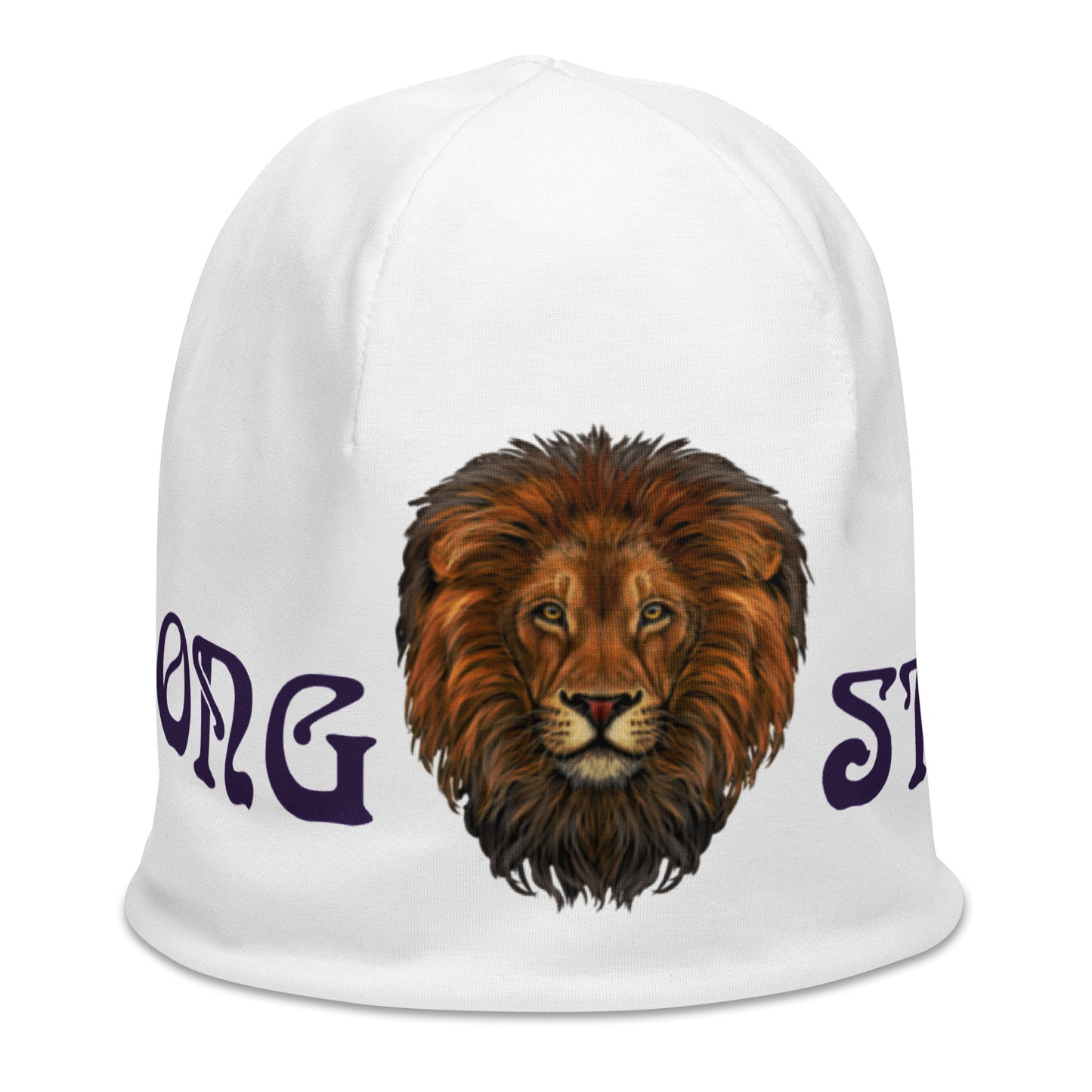 "STRONG"White Beanie W/Purple Font