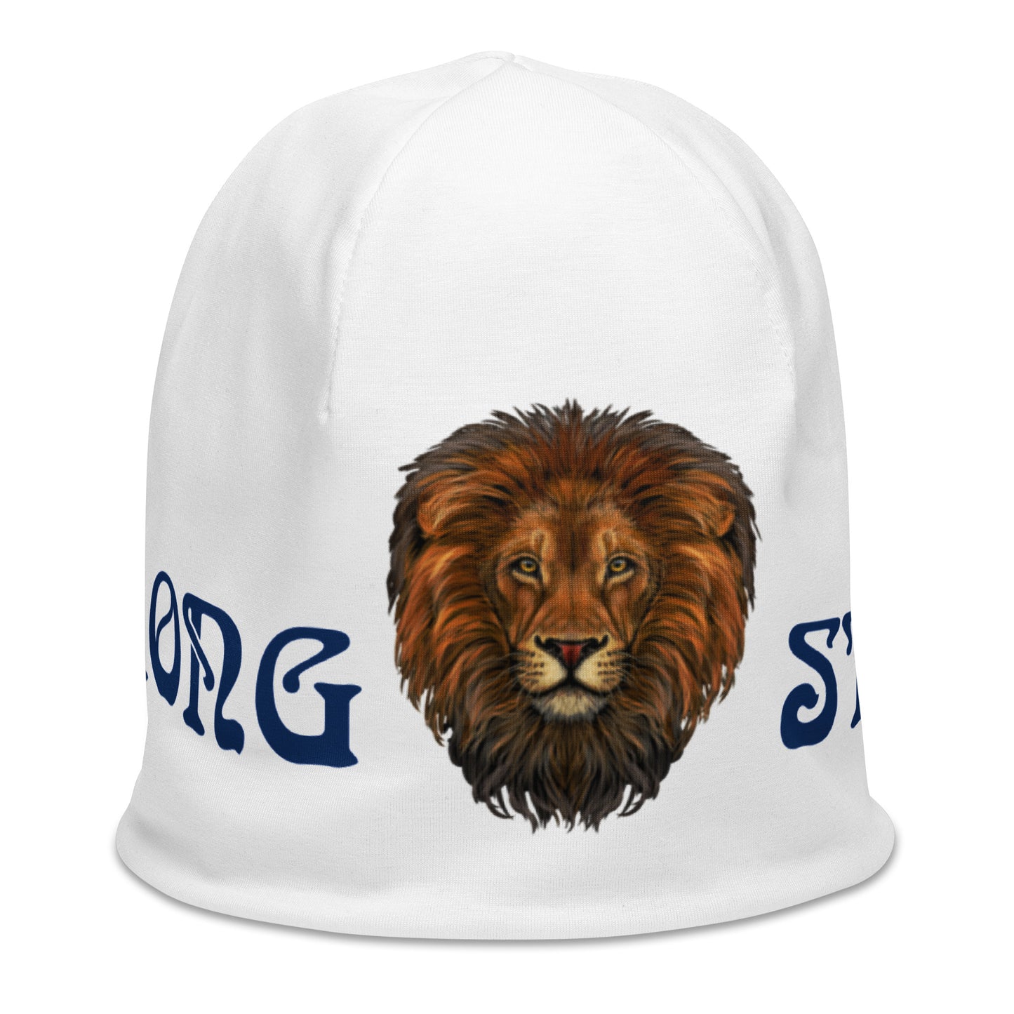 "STRONG"White Beanie W/Navy Blue Font