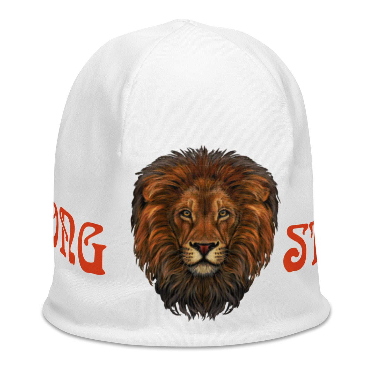 "STRONG"White Beanie W/Orange Font