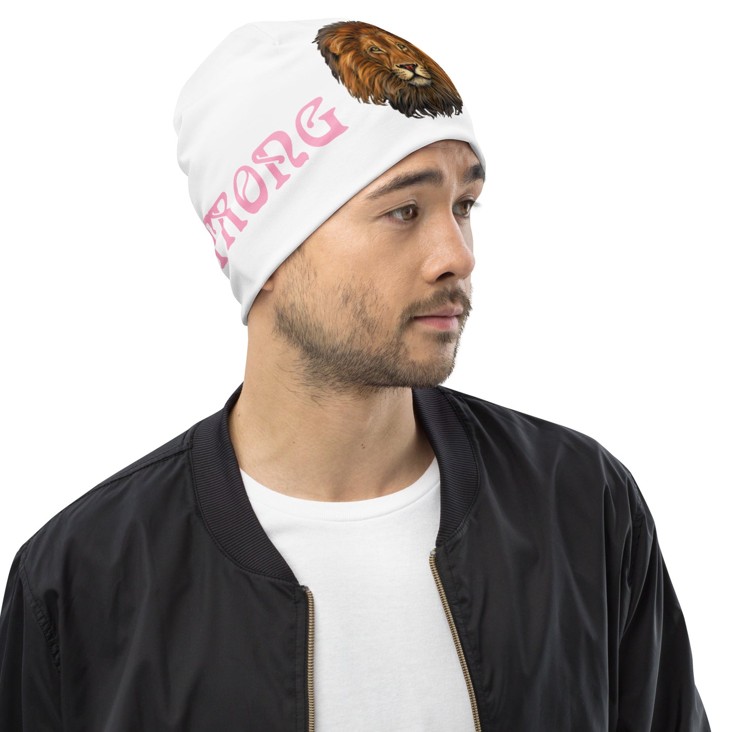 "STRONG"White Beanie W/Cotton Candy Font