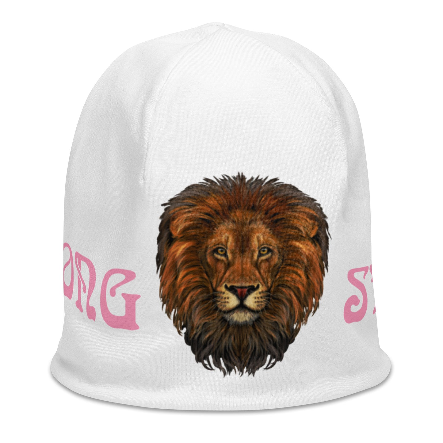 "STRONG"White Beanie W/Cotton Candy Font