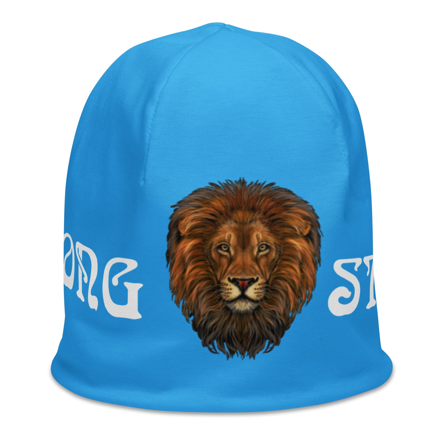 “STRONG”SkyBlue All-Over Print Beanie W/White Font