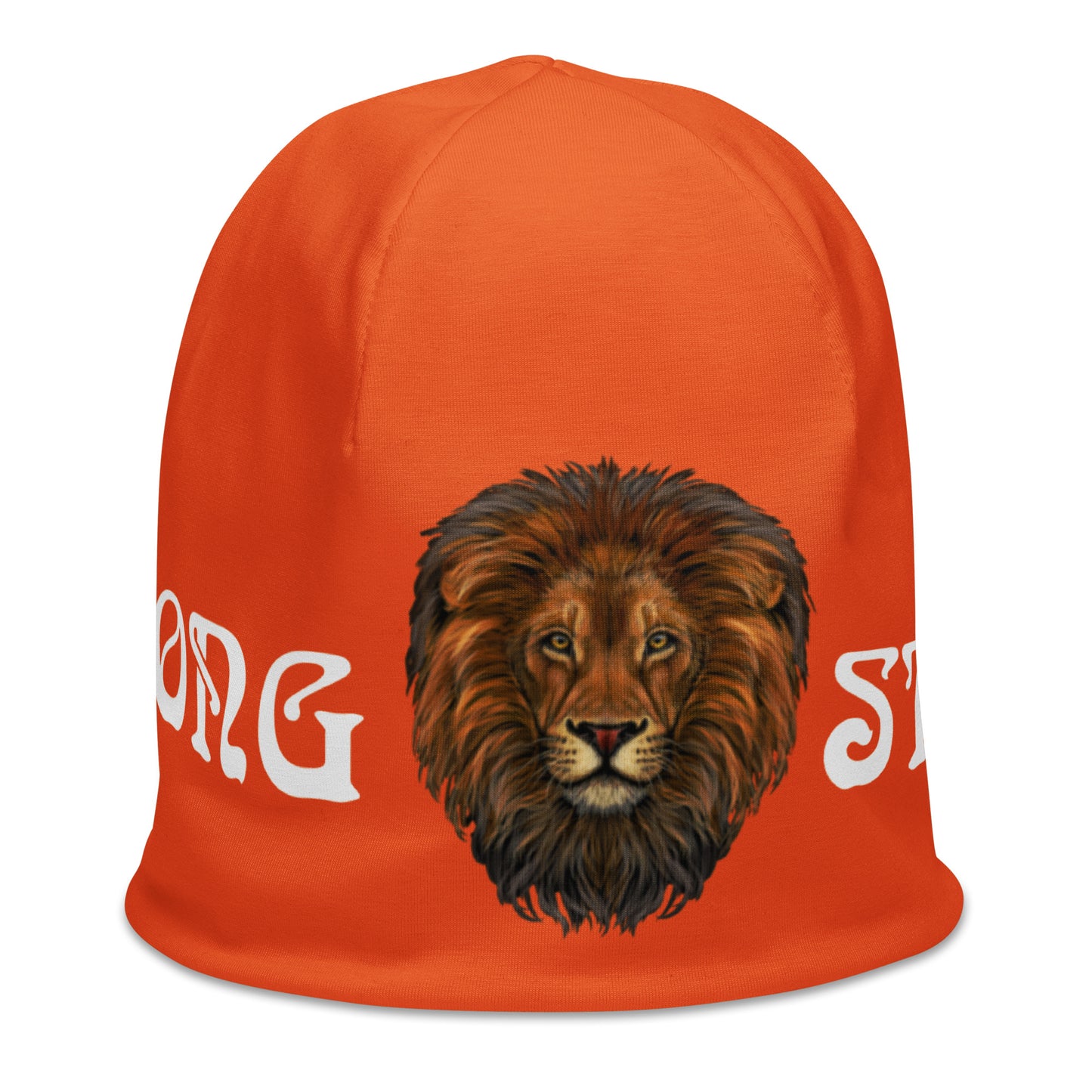 “STRONG”Orange All-Over Print Beanie W/White Font